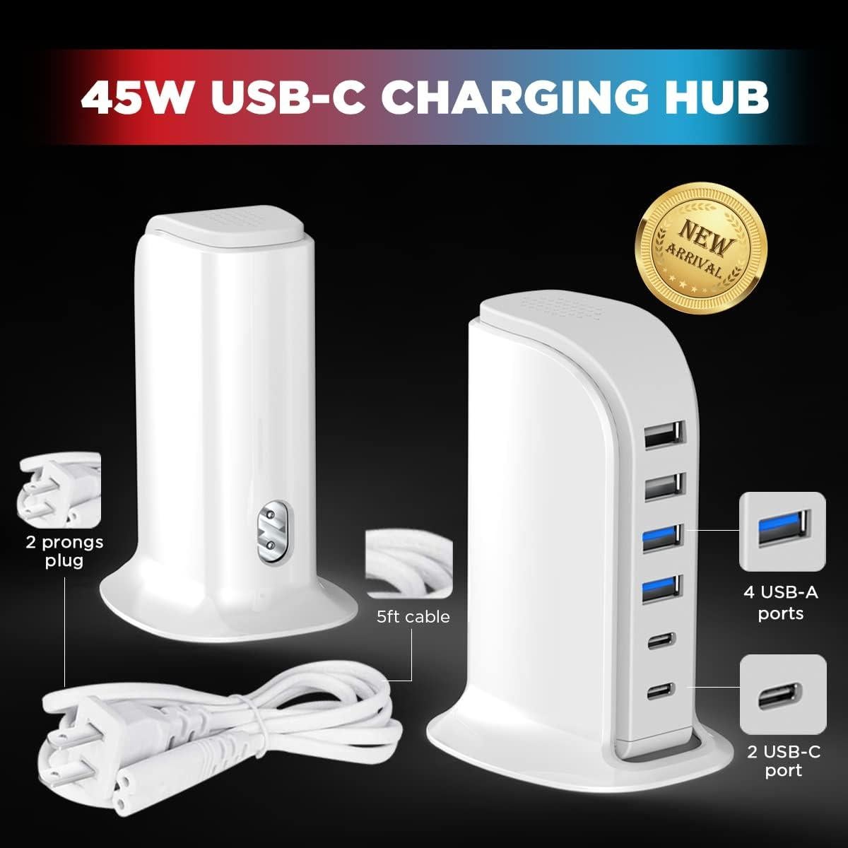 Cargador USB Upoy 45W Estación Carga 6 Puertos Blanco