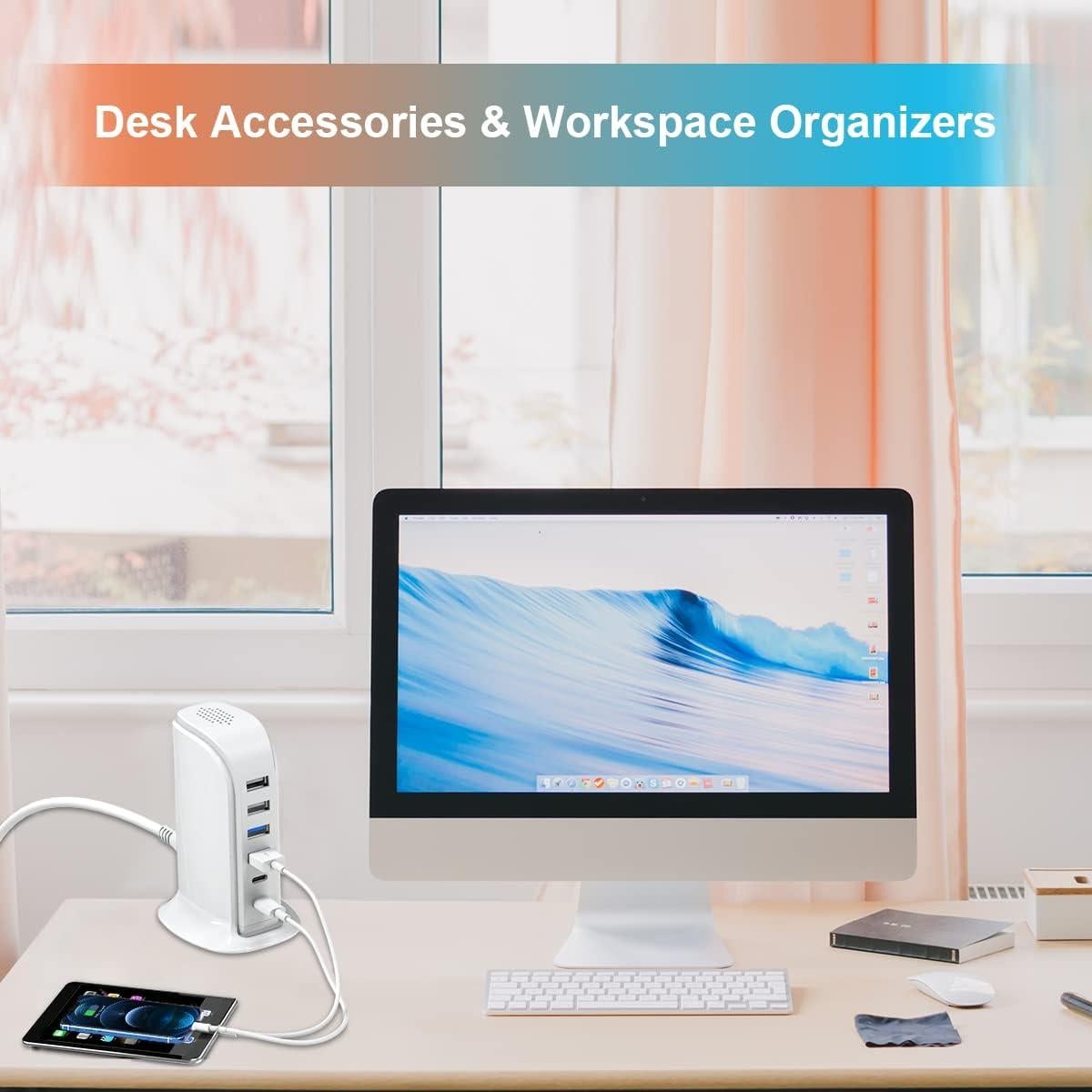 Cargador USB Upoy 45W Estación Carga 6 Puertos Blanco