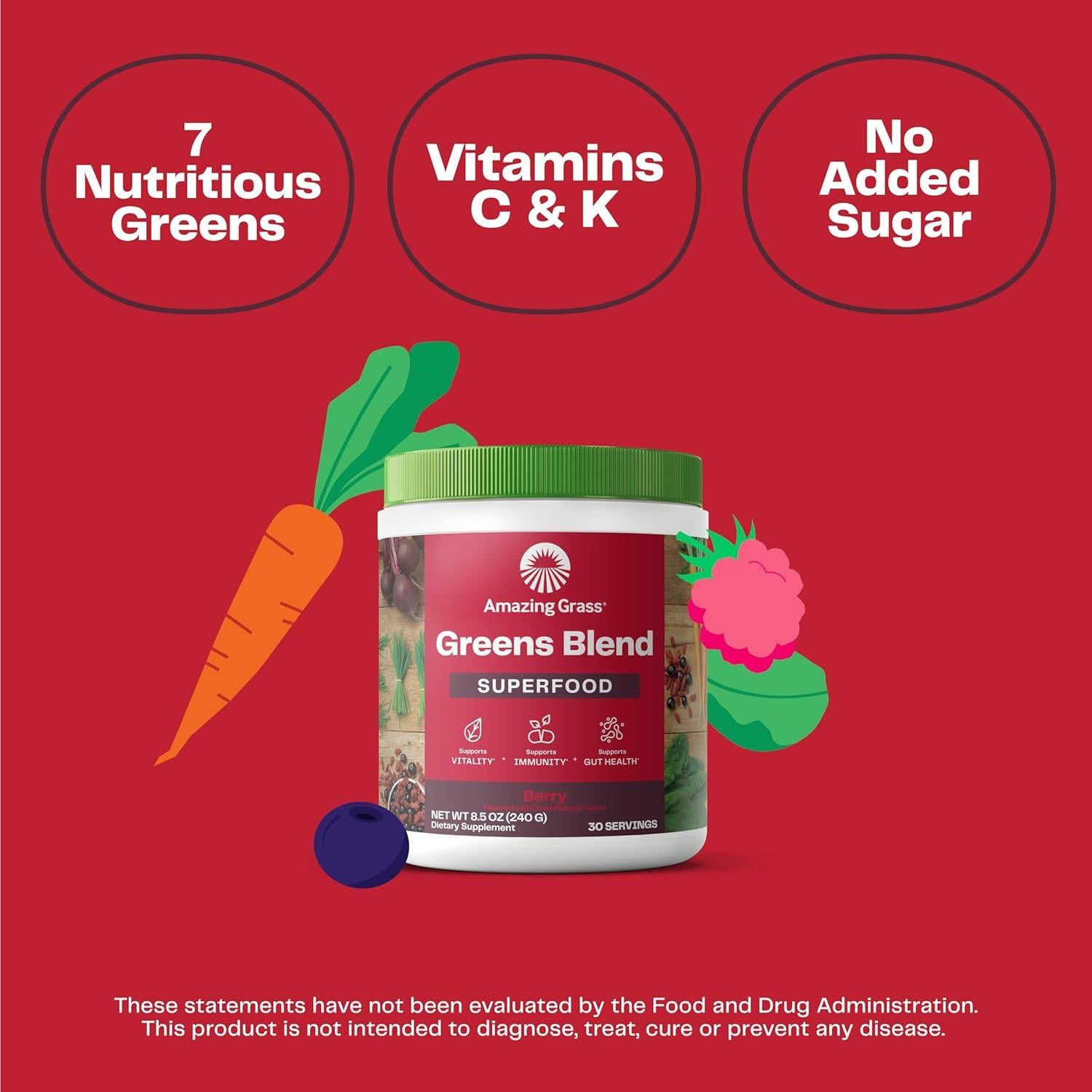 Polvo Superalimento Verde Amazing Grass 30 Porciones Sabor Baya