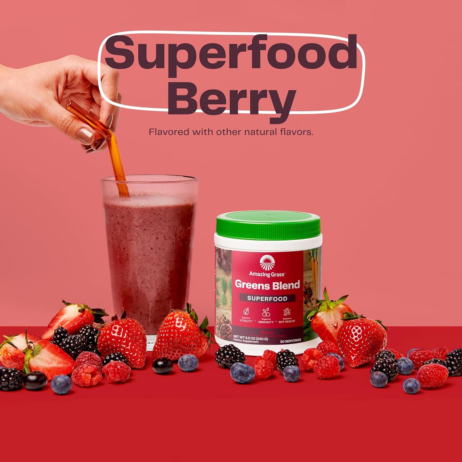 Polvo Superalimento Verde Amazing Grass 30 Porciones Sabor Baya