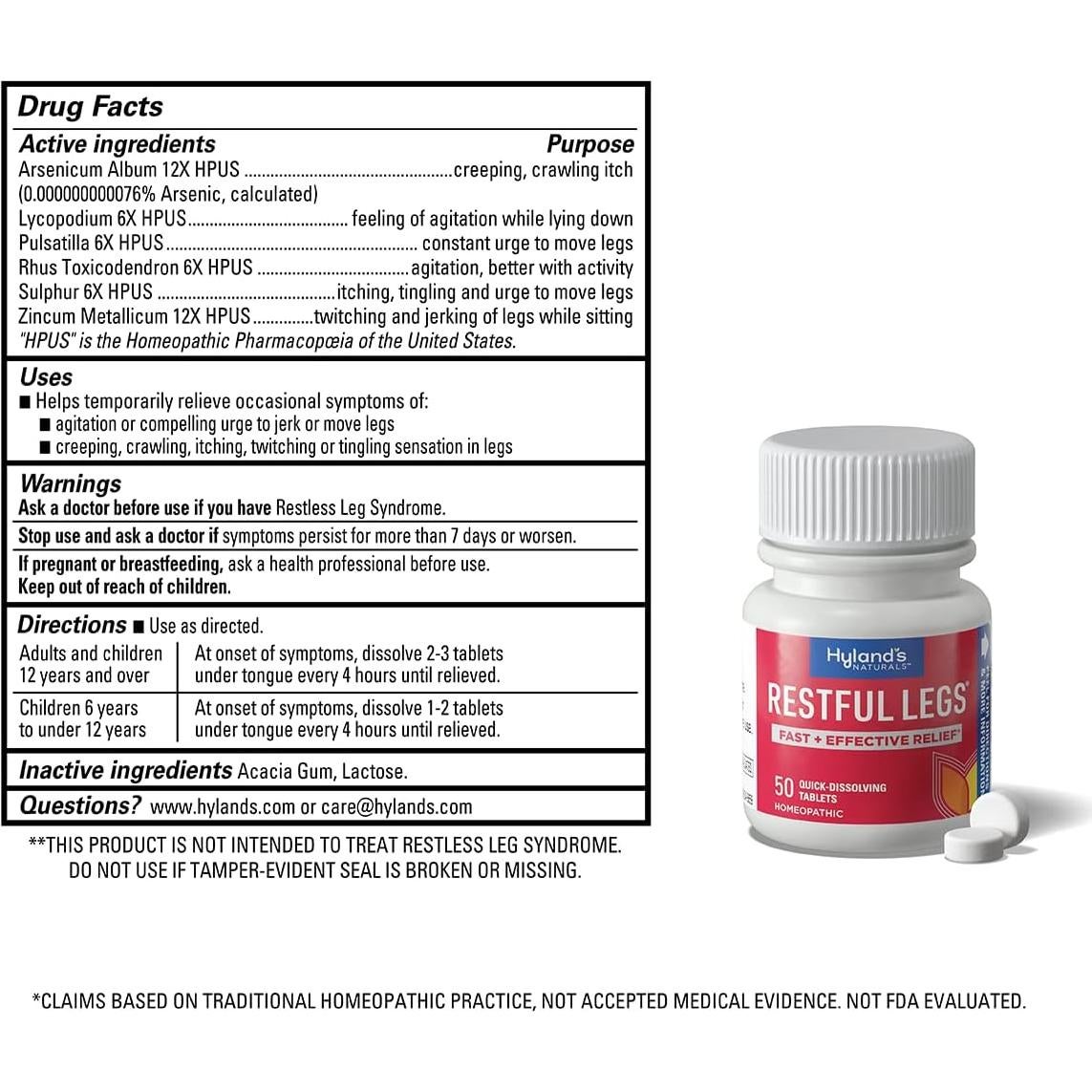 Tabletas de Piernas Descansadas Hyland's 50 Unidades Alivio Natural