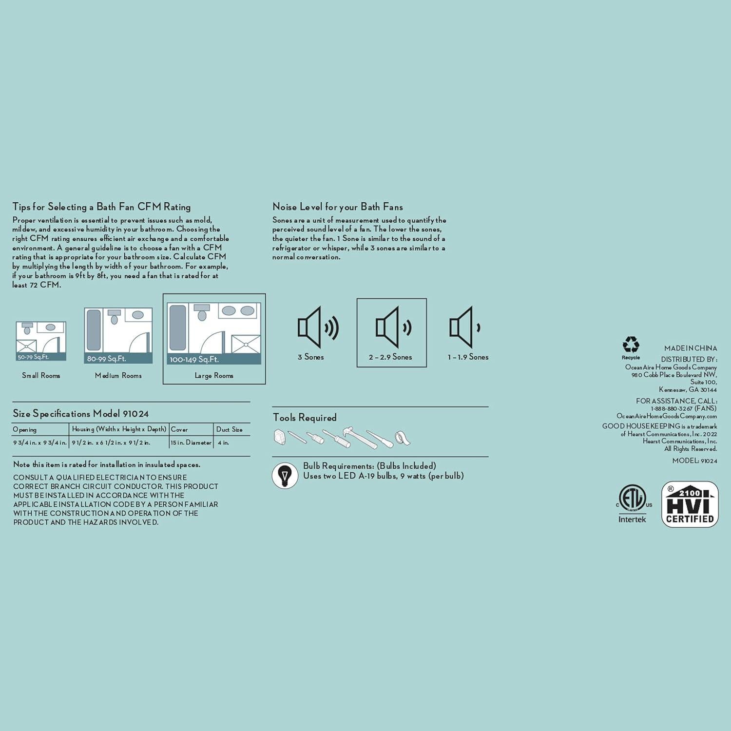 Ventilador de Baño Decorativo Buena Limpieza Sydney 110 CFM