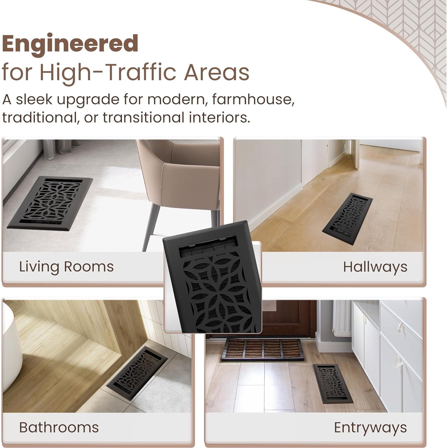 Rejilla de Piso 4x10 Greater Grates - Acero Resistente Negro Floral