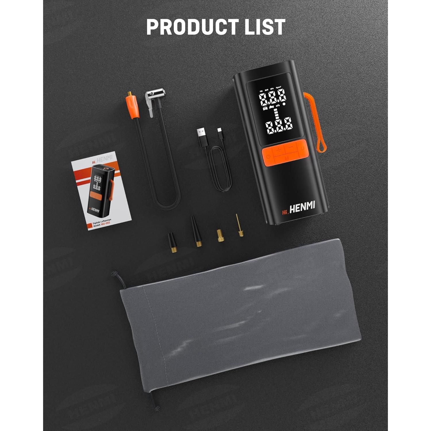 Compresor de Aire Portátil HENMI 18000mAh 170 PSI para Neumáticos