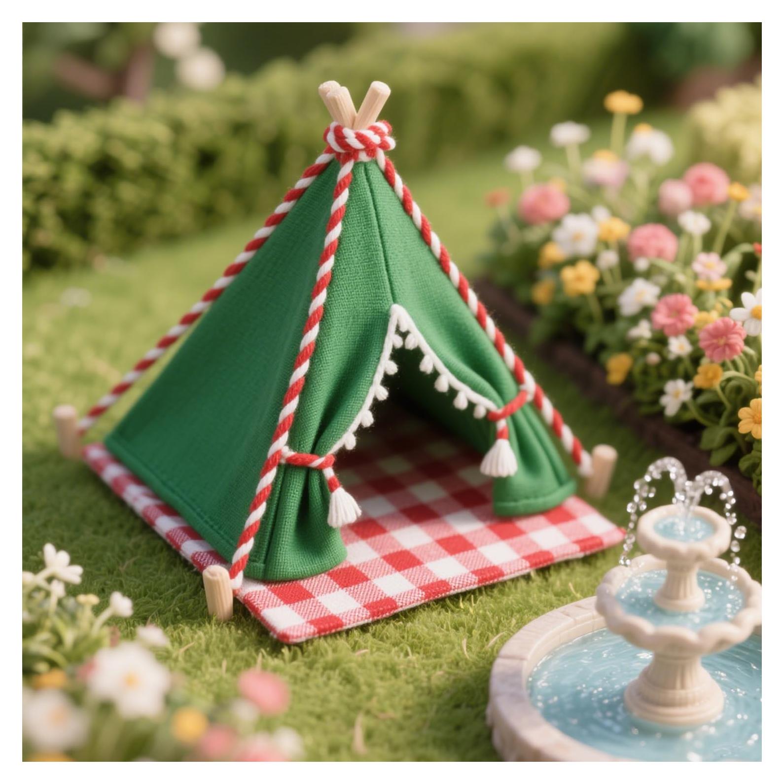 Carpa de Camping Miniatura Verde 1:12 con Alfombra - Minamzee