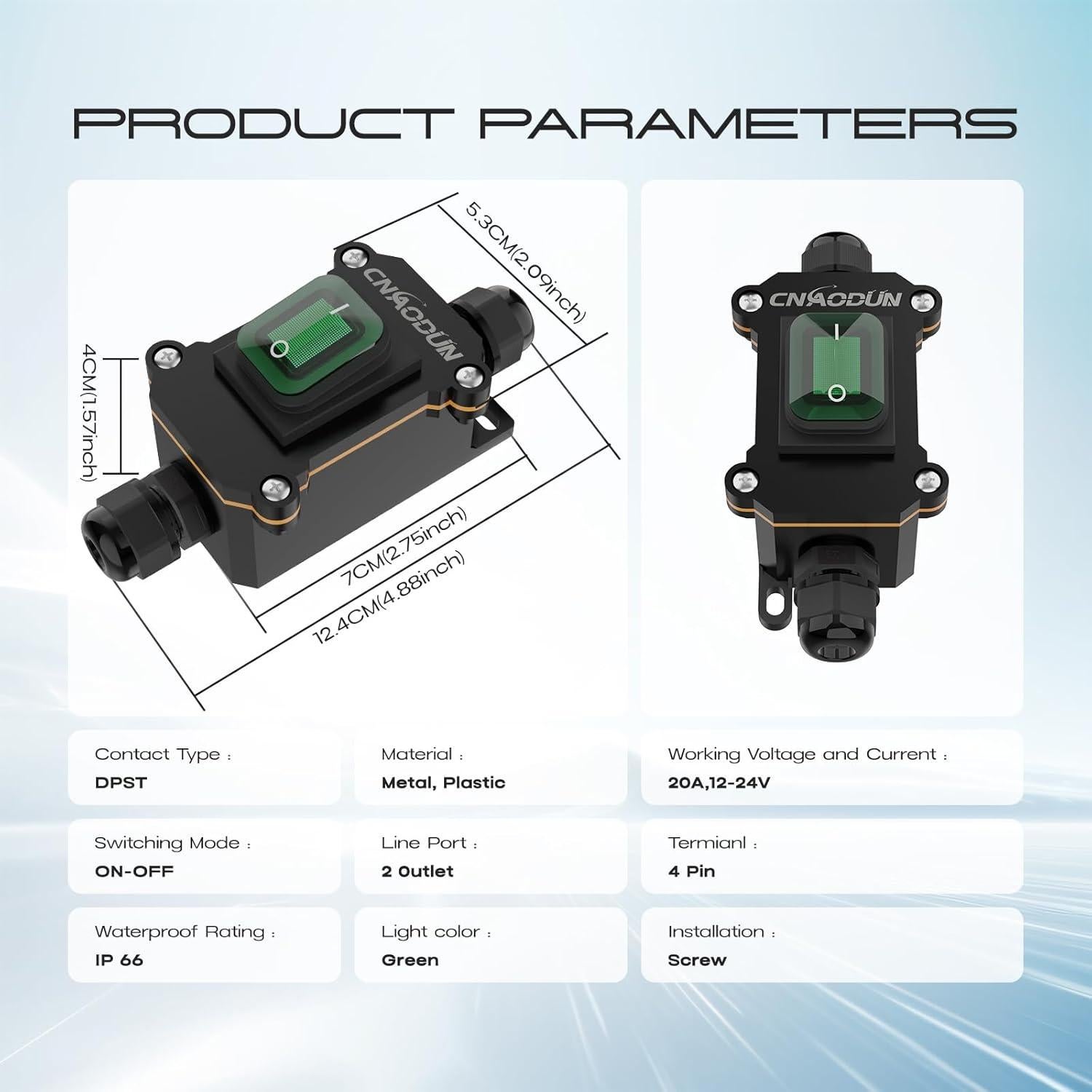 Interruptor a Prueba de Agua CNAODUN 12V 20A DPST Verde