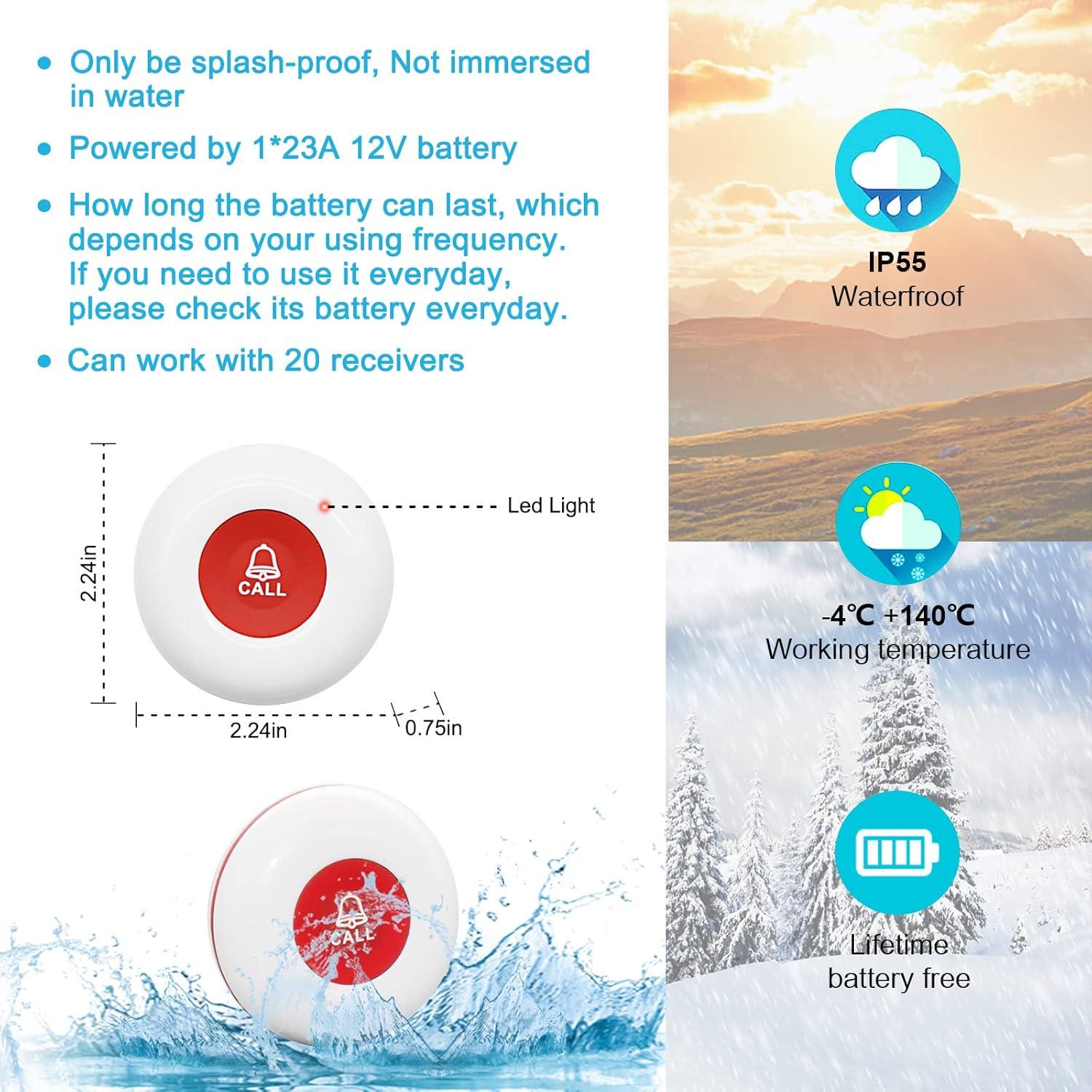 Botón de Llamada Inalámbrico CallToU para Ancianos 1 Receptor