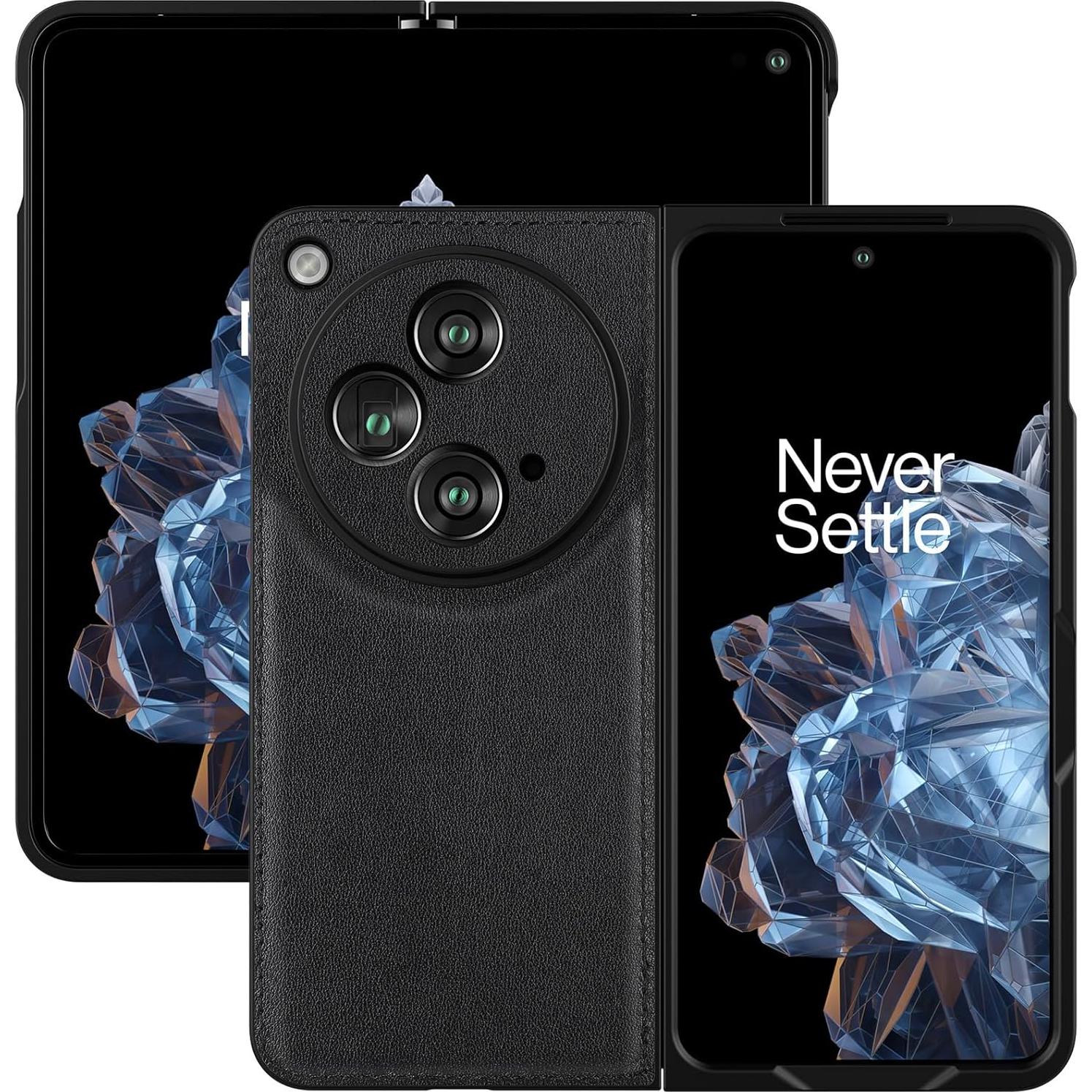 Funda de Cuero Genuino para OnePlus Open - Negro