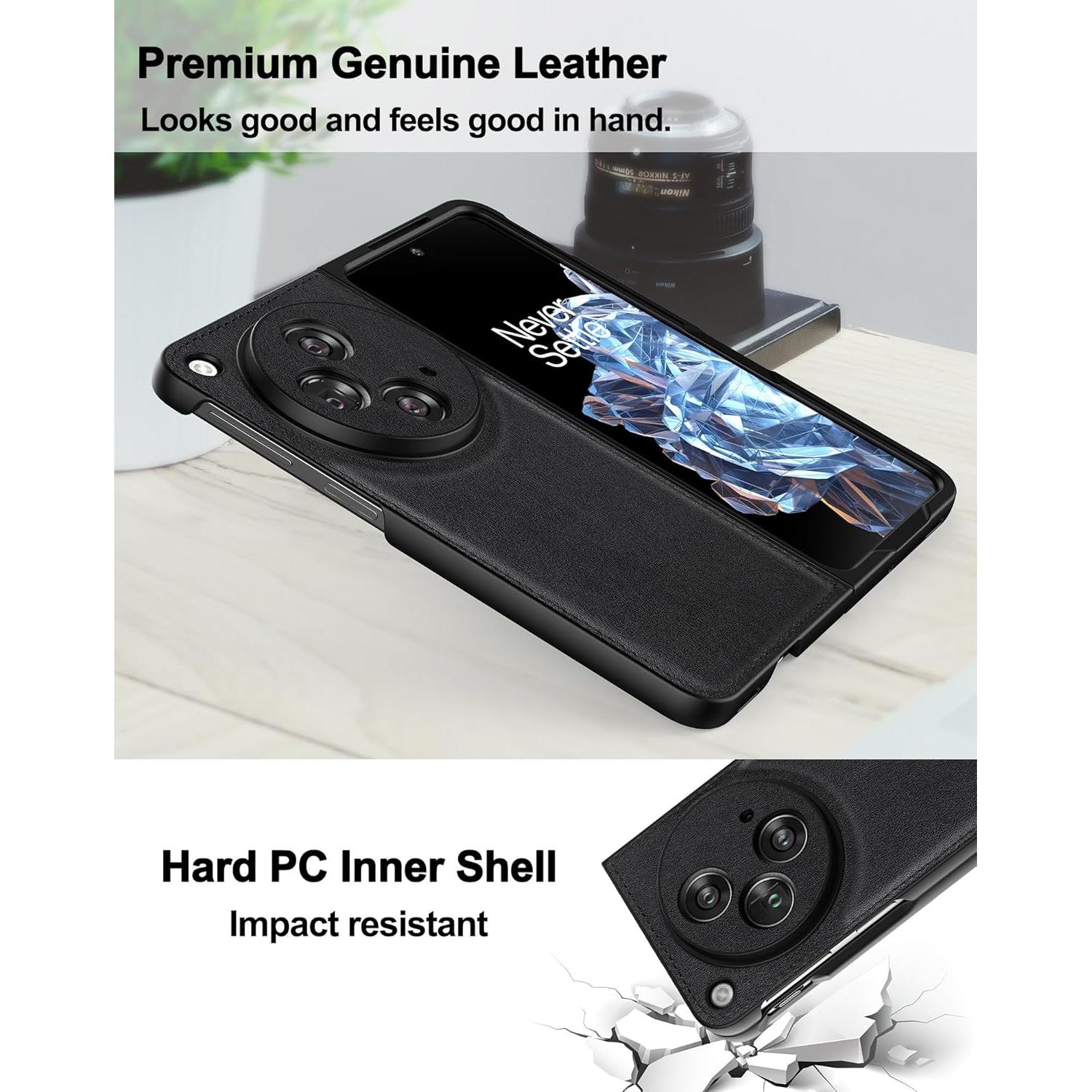 Funda de Cuero Genuino para OnePlus Open - Negro