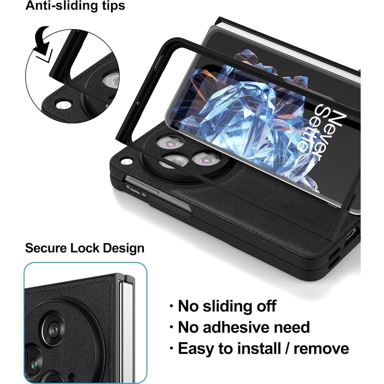 Funda de Cuero Genuino para OnePlus Open - Negro