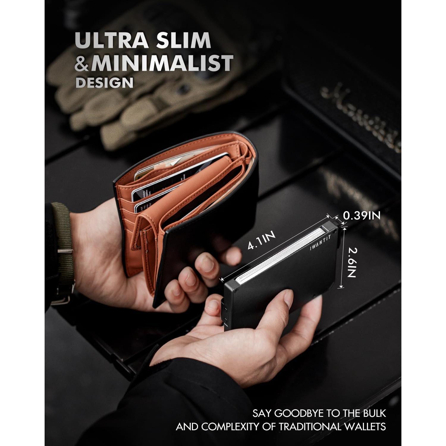 Billetera Minimalista IWANTIT para Hombres con Bloqueo RFID - Negro