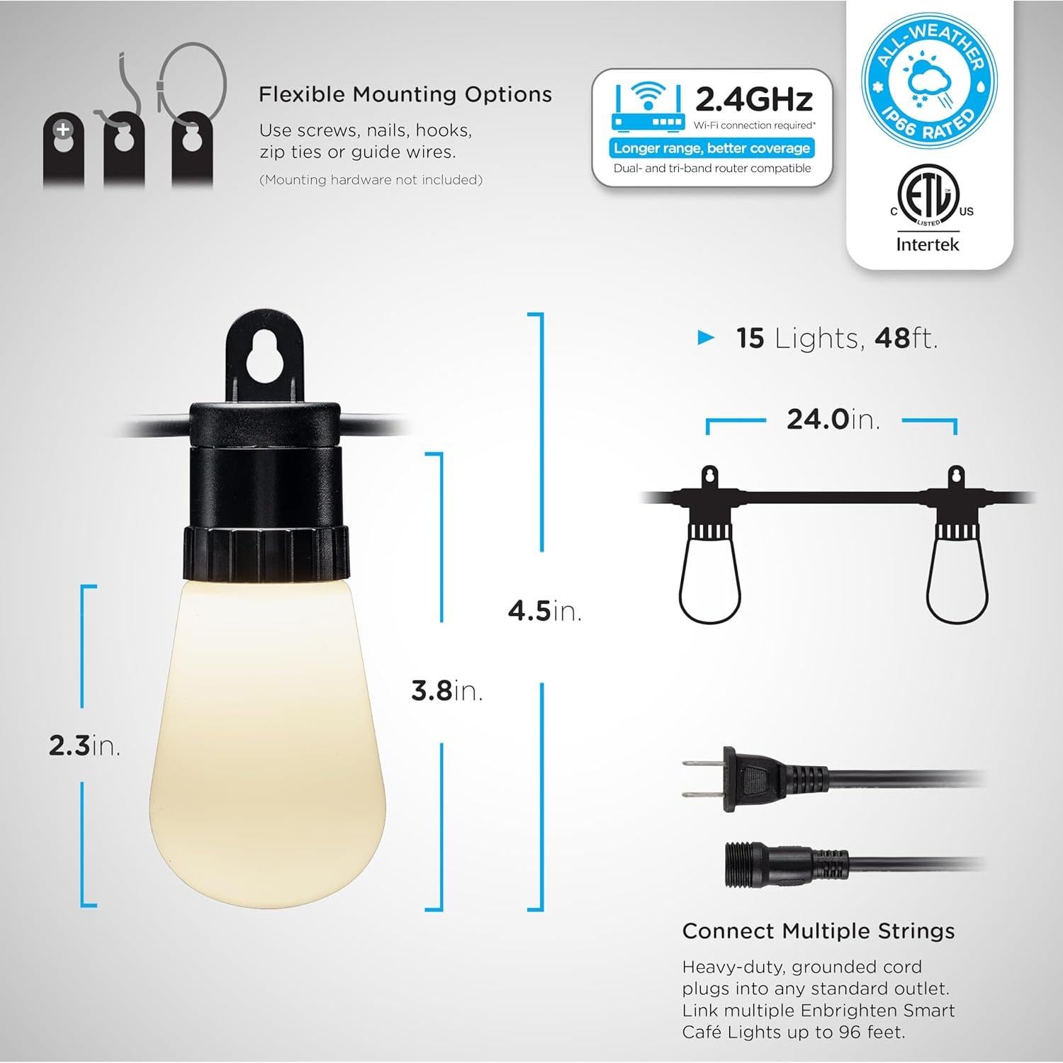 Luces de Cadena Inteligentes Enbrighten 14.63m RGB LED Wi-Fi