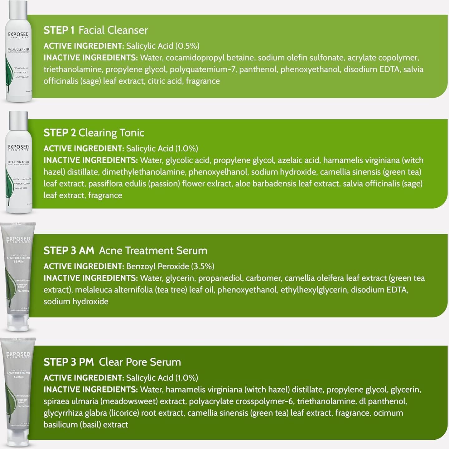 Kit Básico de Tratamiento para el Acné Exposed Skin Care - 2.5% Ácido Salicílico