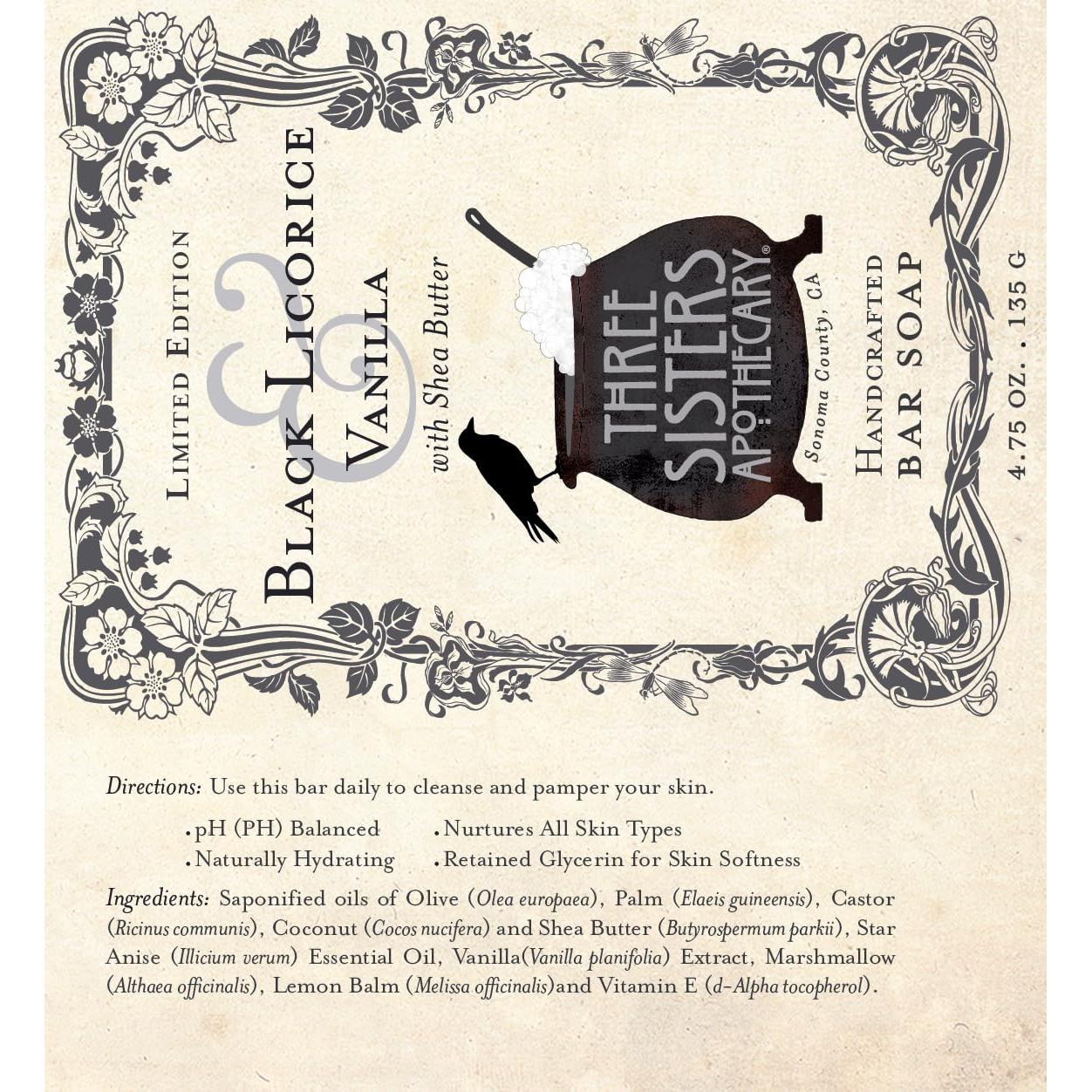 Jabón de Barra Artesanal Three Sisters Apothecary 198g Regaliz Negro