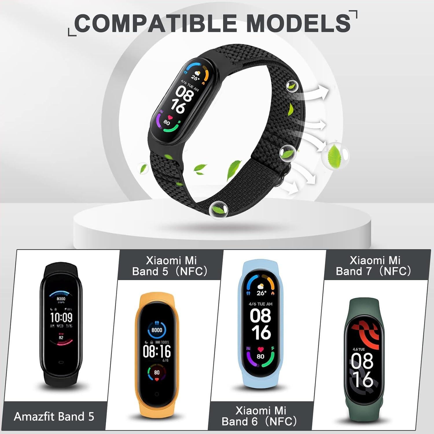 Paquete de 5 bandas de nylon TumpCez para Mi Band 7/6/5/4/3