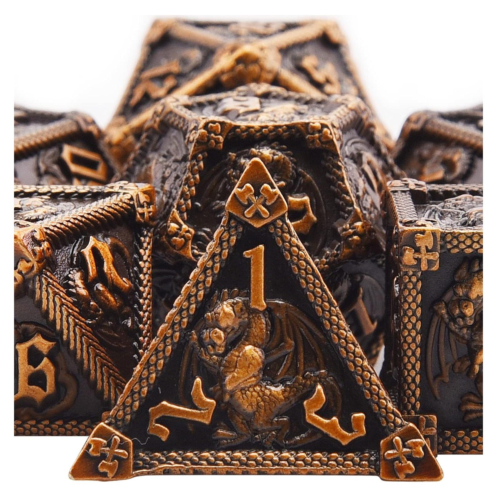 Juego de Dados DND de Metal AUSTOR 7 Caras Dorado Antiguo