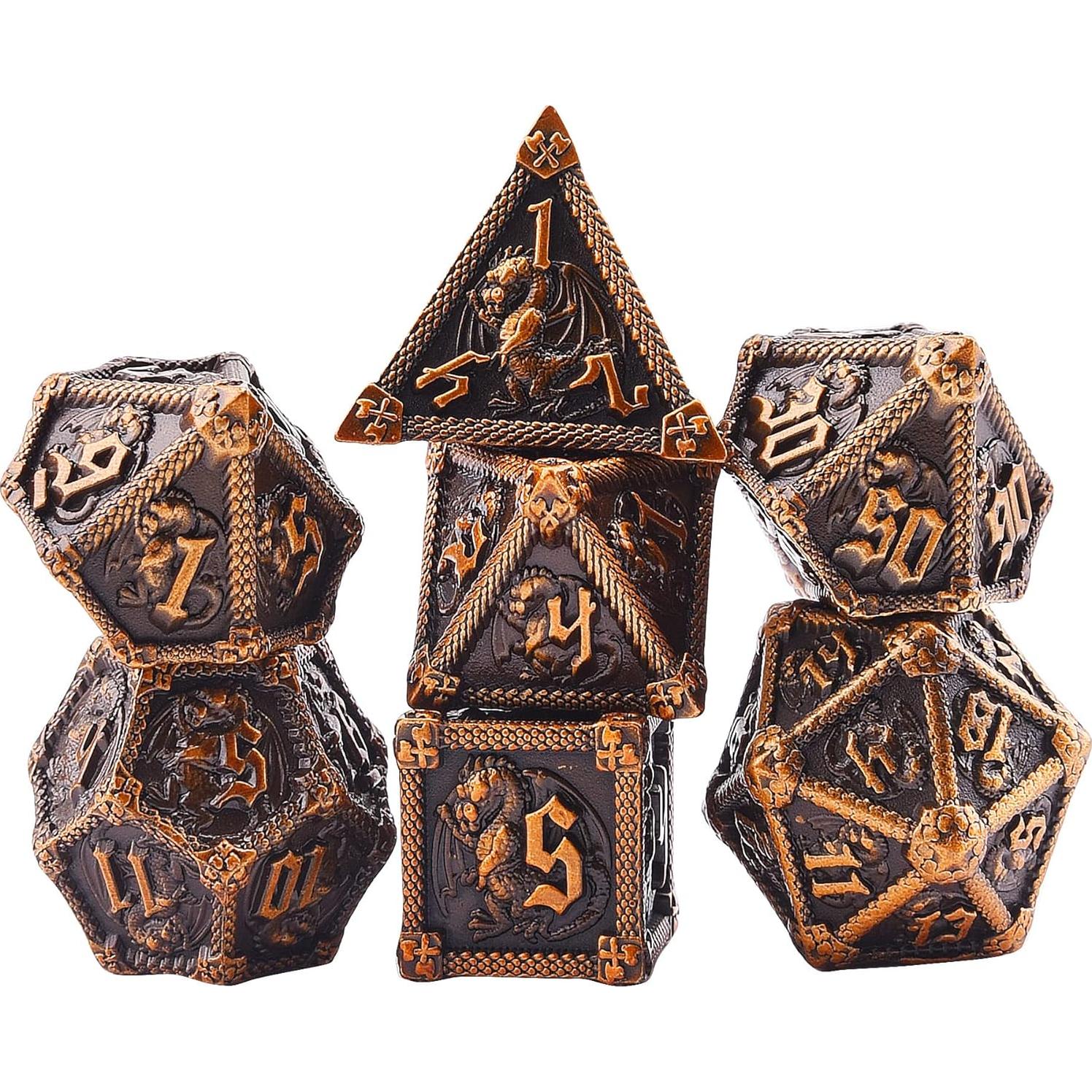Juego de Dados DND de Metal AUSTOR 7 Caras Dorado Antiguo