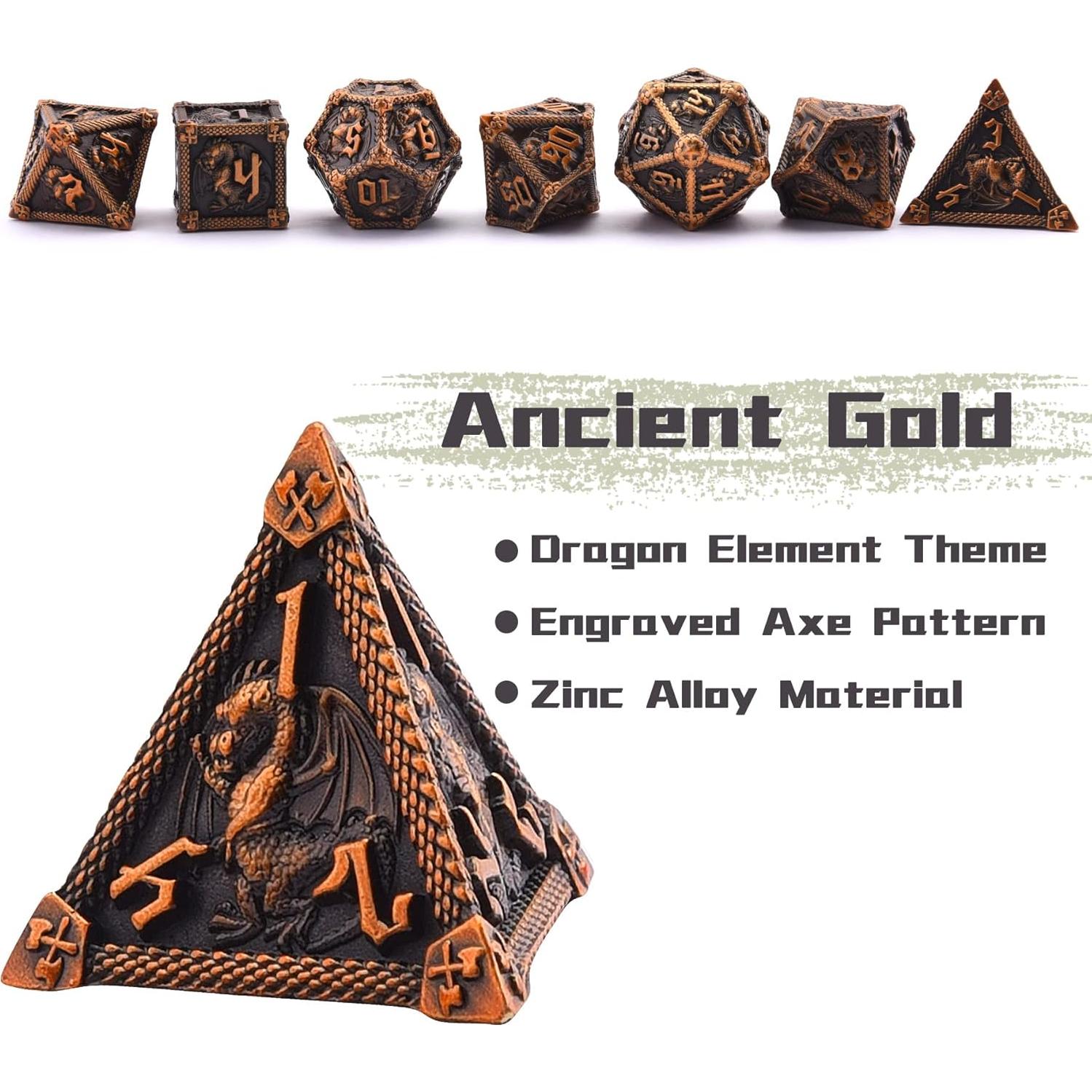 Juego de Dados DND de Metal AUSTOR 7 Caras Dorado Antiguo