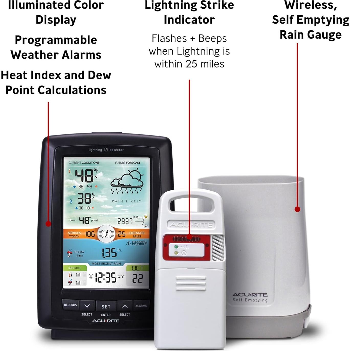 Estación Meteorológica AcuRite a Color con Pluviómetro y Rayos