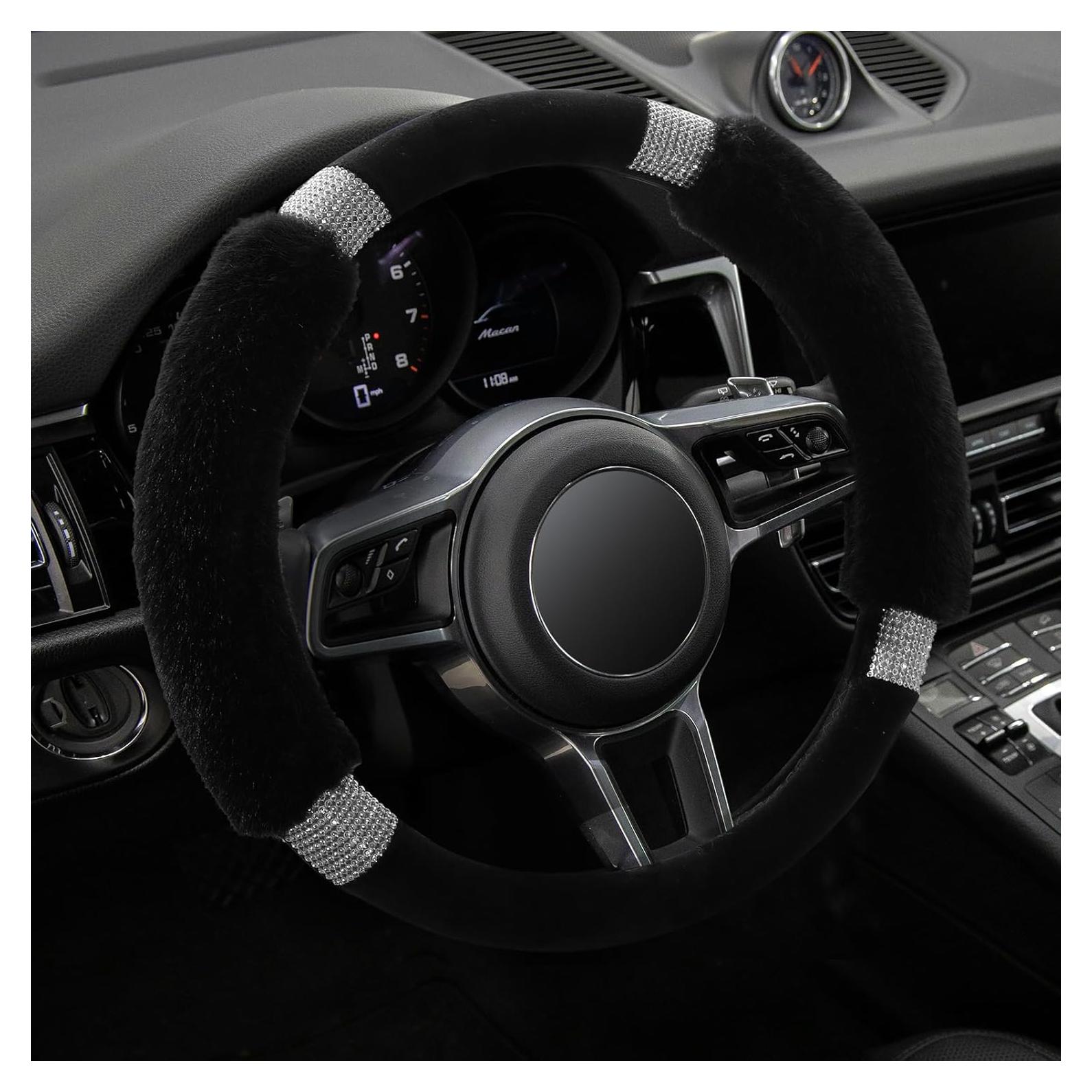 Cubierta de Volante Achiou con Rhinestones y Pelaje 15"