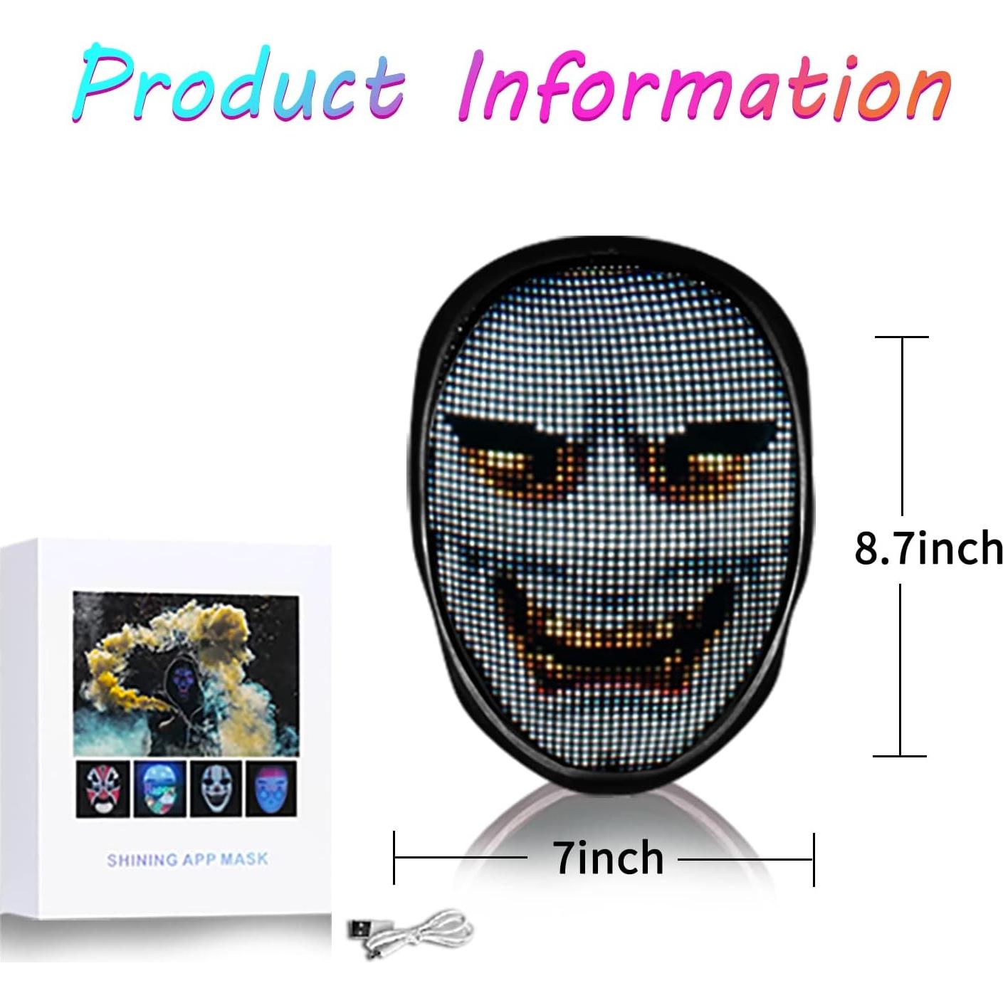 Máscara LED Programable AINSKO-APP Bluetooth para Fiestas