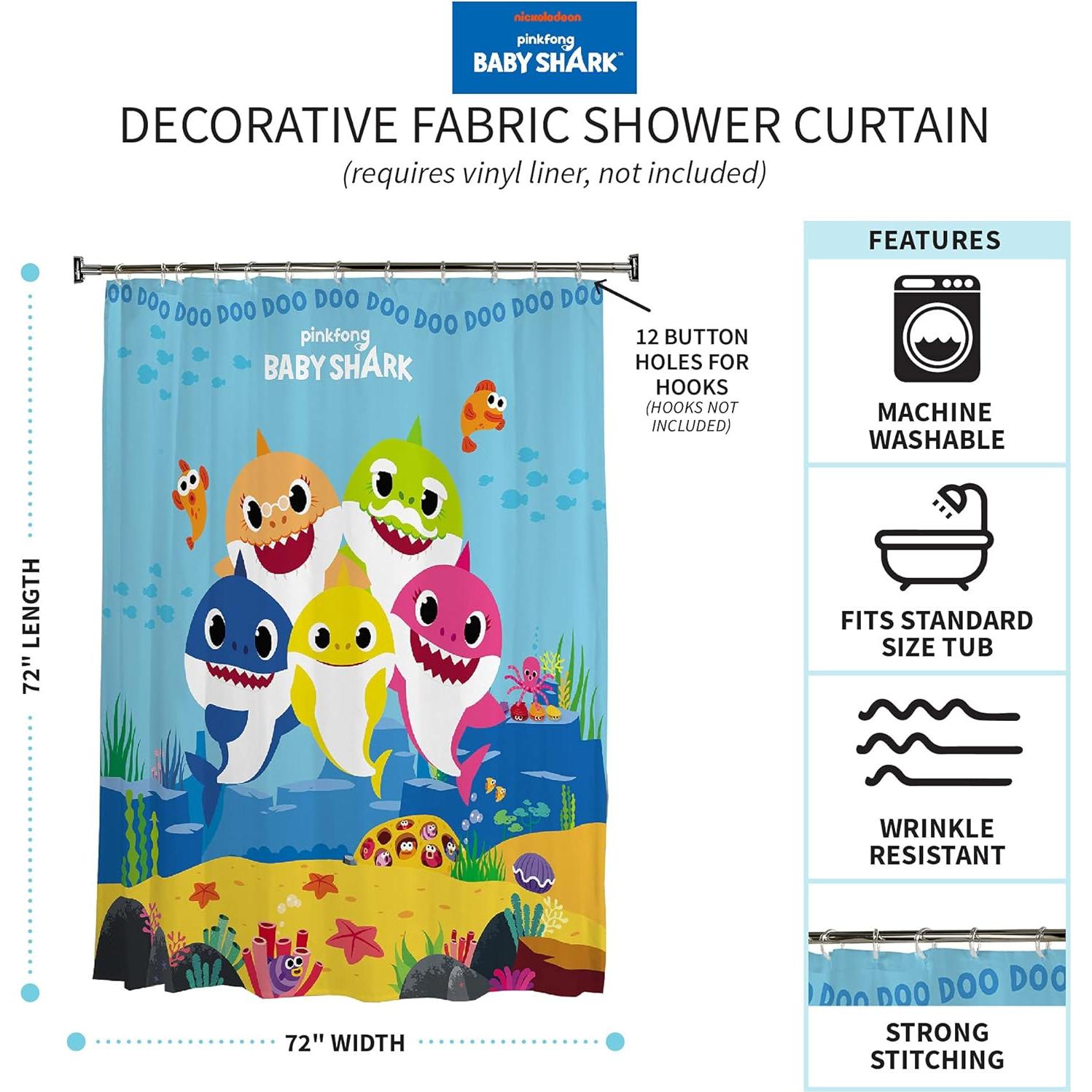 Cortina de Ducha Decorativa Franco 72x72 cm Baby Shark