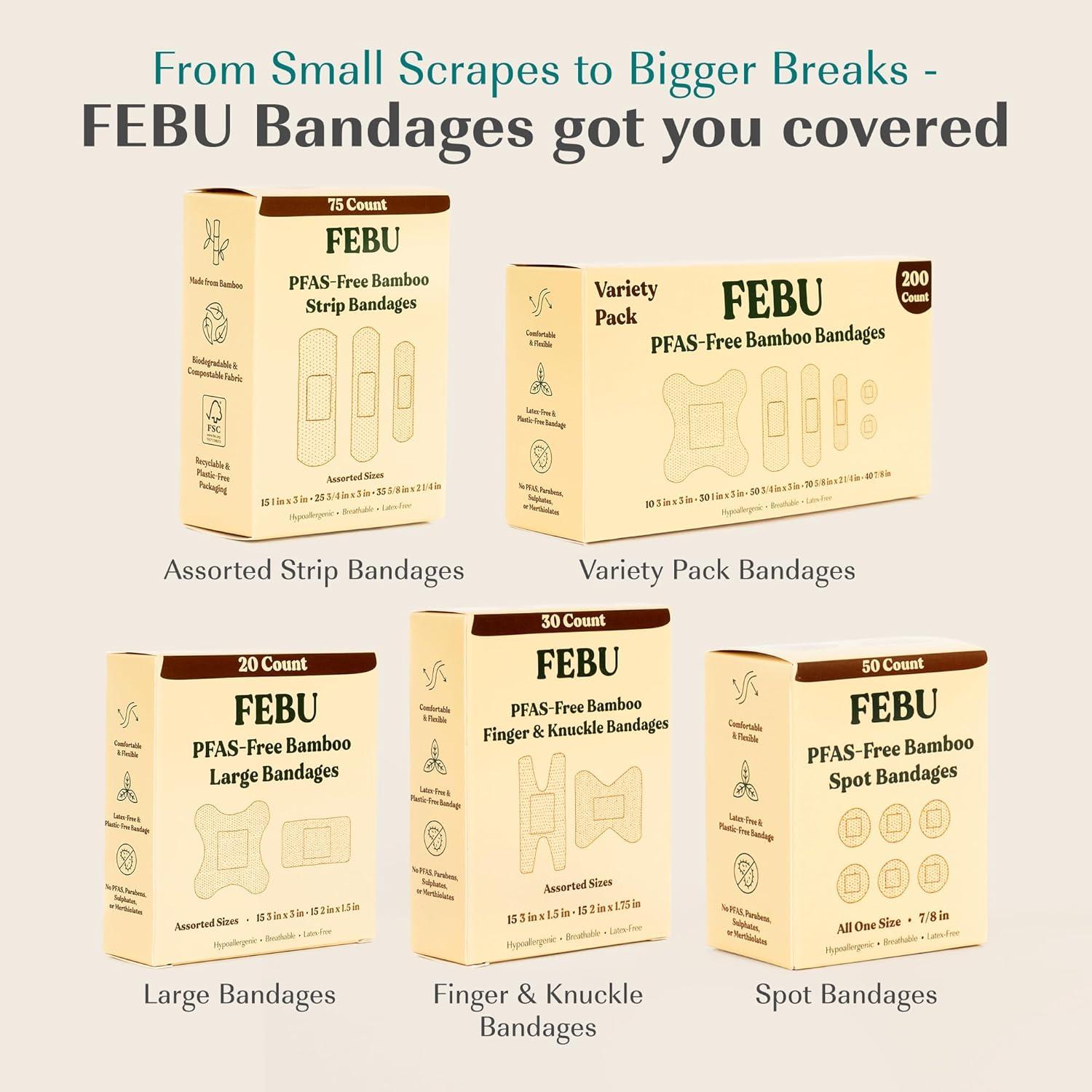 Vendajes de Tela de Bambú FEBU - Ecológicos y Biodegradables - 200 Unidades