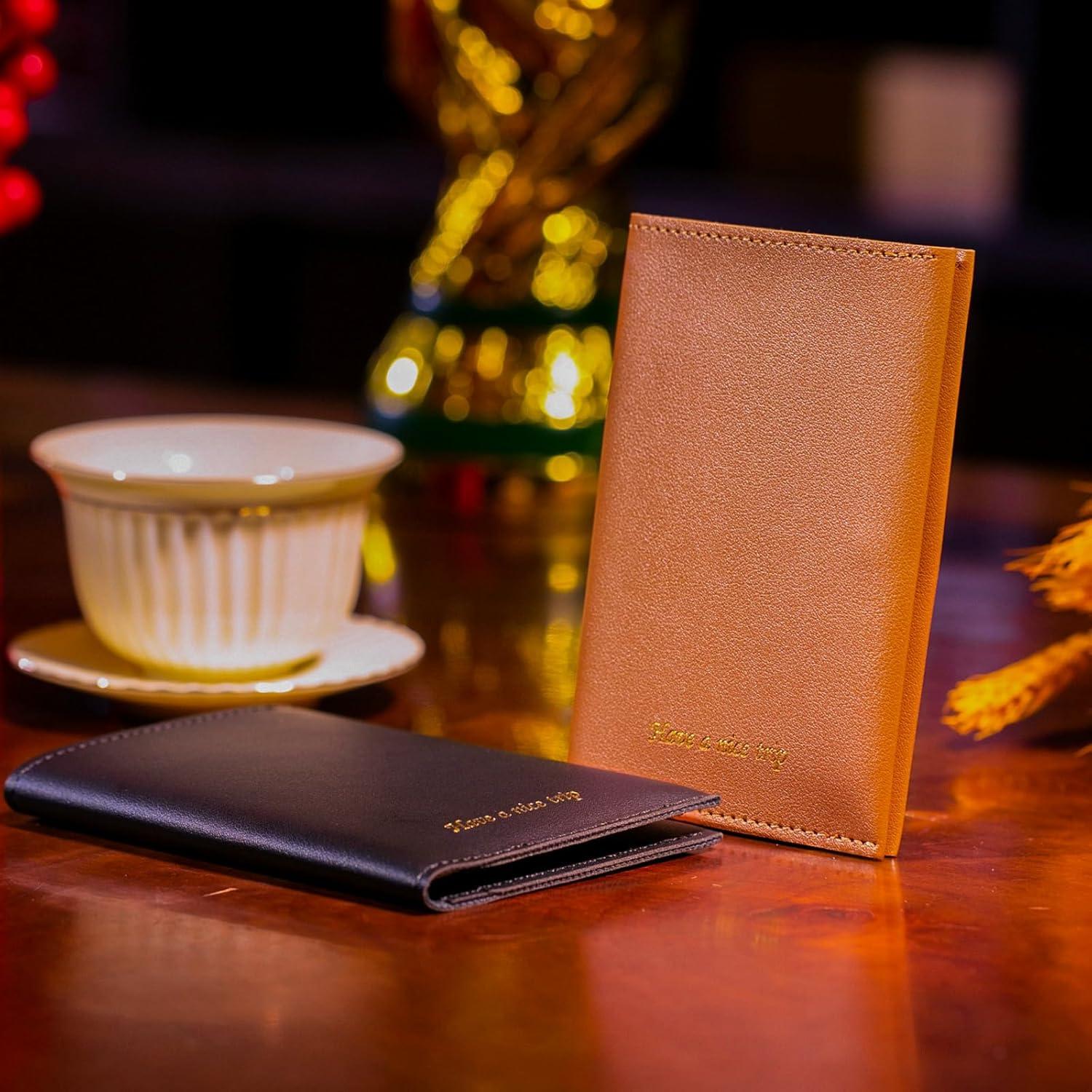 Funda de Pasaporte Unisex FEILOOM Cuero PU Marrón y Negro