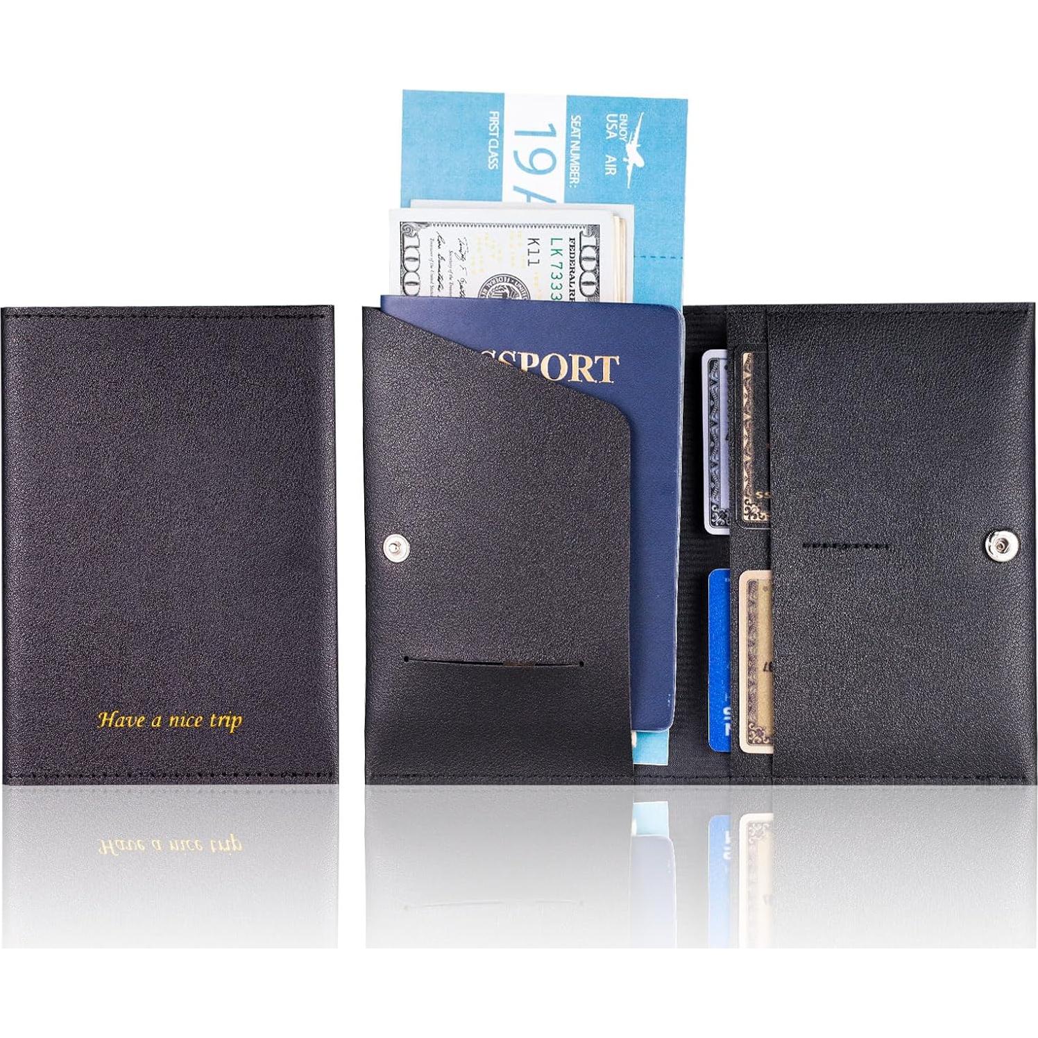 Funda de Pasaporte Unisex FEILOOM Cuero PU Marrón y Negro