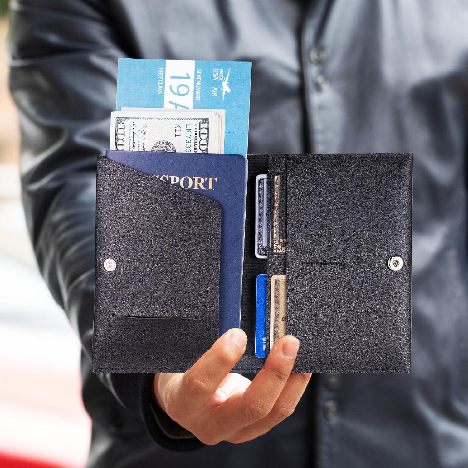 Funda de Pasaporte Unisex FEILOOM Cuero PU Marrón y Negro