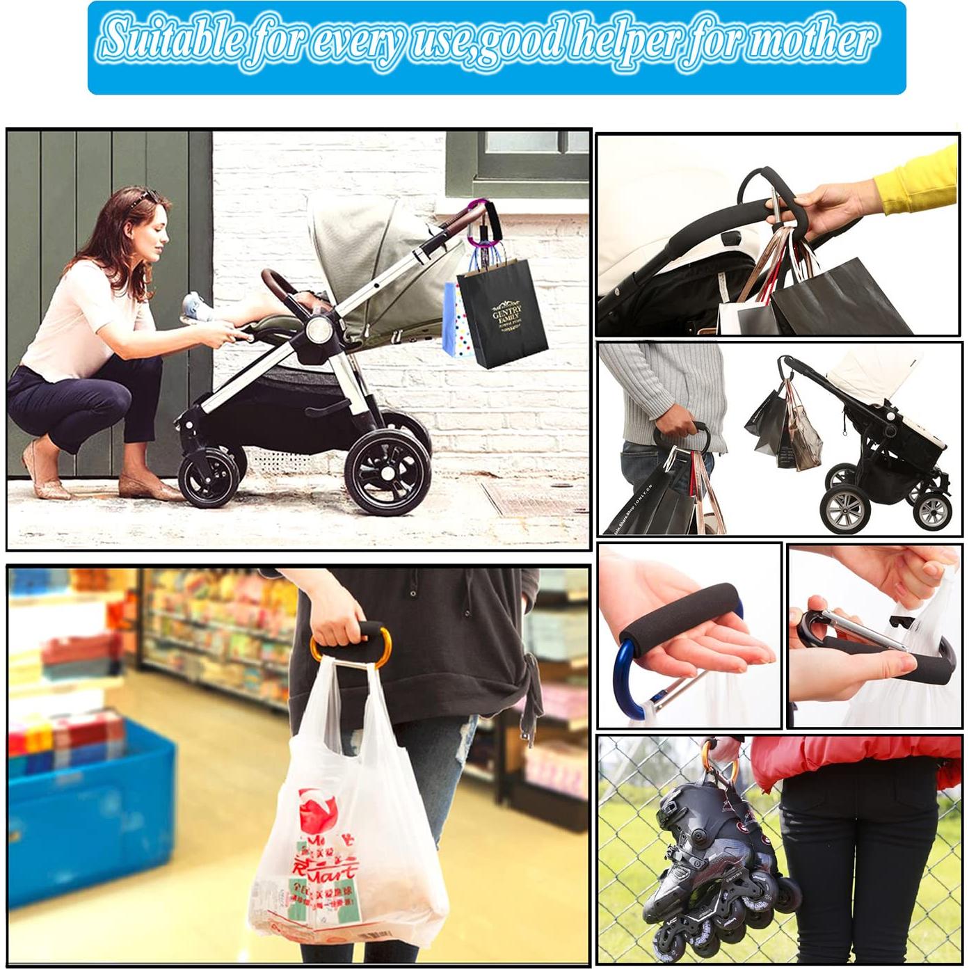 Ganchos para Cochecito de Bebé - 2 Piezas Aluminio Negro