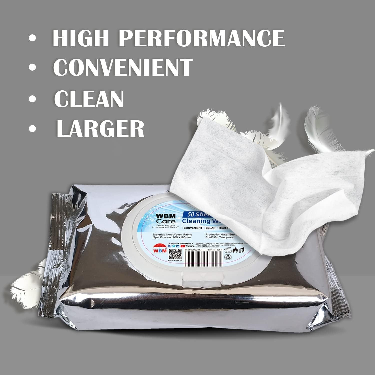 Toallitas de limpieza WBM, 50 hojas, sin fragancia, 3 paquetes