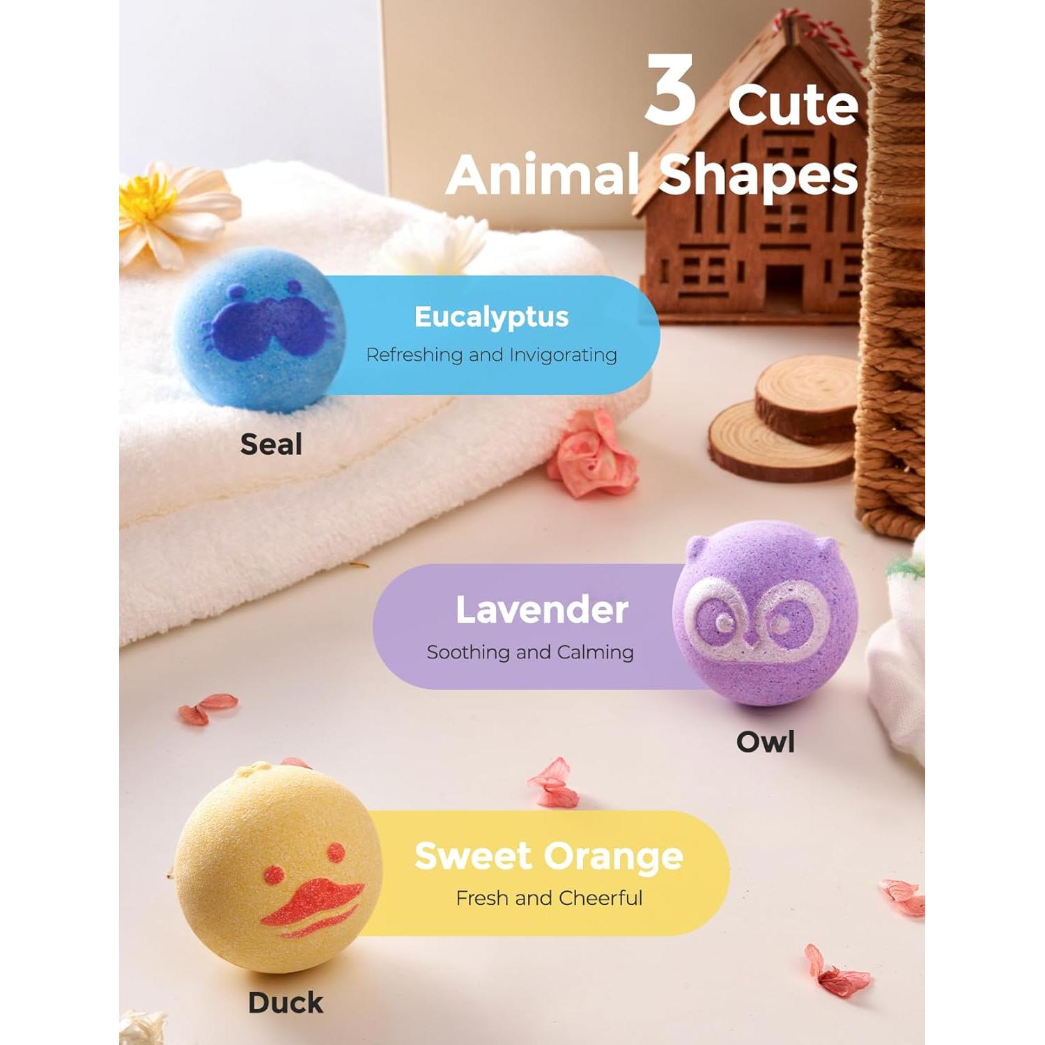 Bombas de Baño de Aceite Esencial Momcozy 3 Pcs Animales