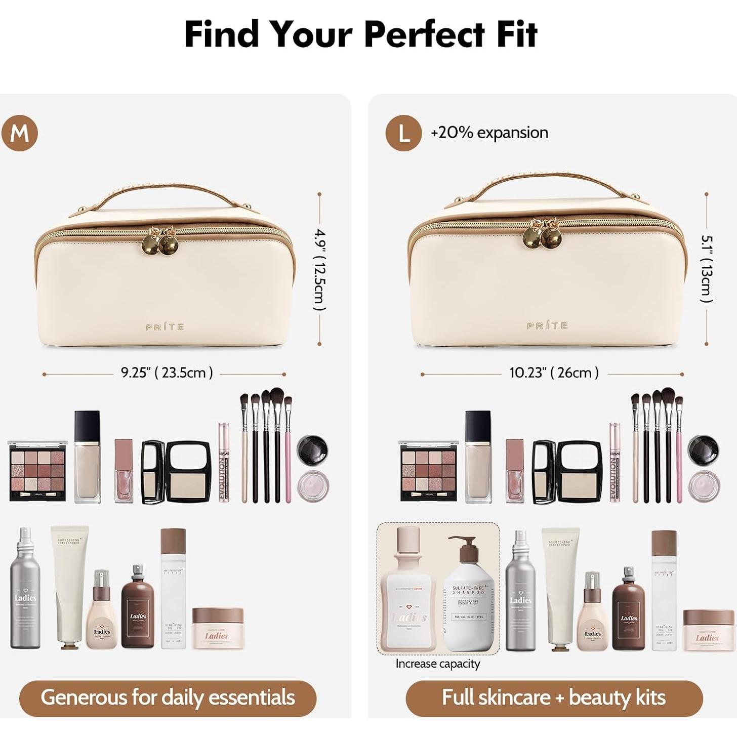 Bolsa de Maquillaje Prite Grande Beige Impermeable con Divisor