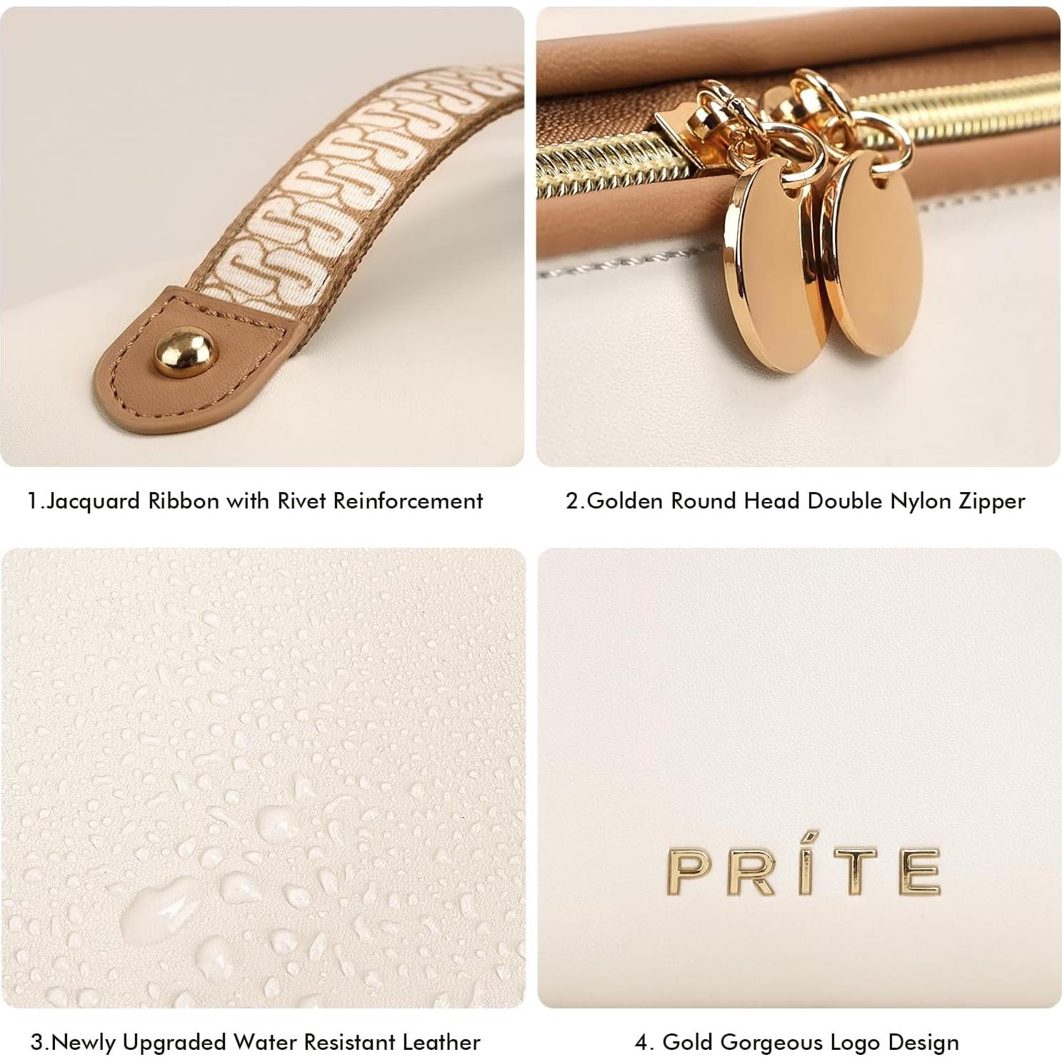 Bolsa de Maquillaje Prite Grande Beige Impermeable con Divisor