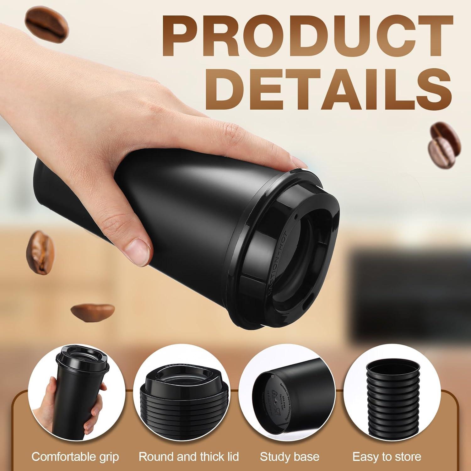 Honeydak 45 Tazas de Café Reutilizables Negras con Tapas