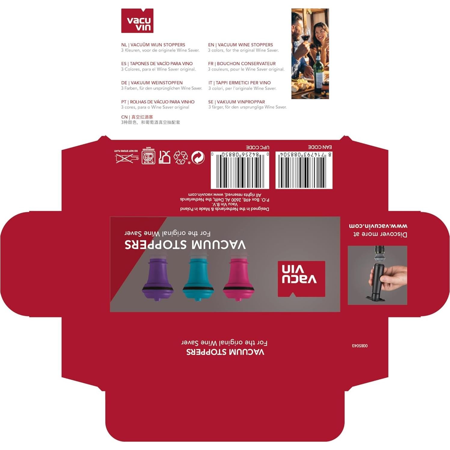 Tapones de Vino Vacu Vin - Set de 3 Multicolor - Sello Hermético