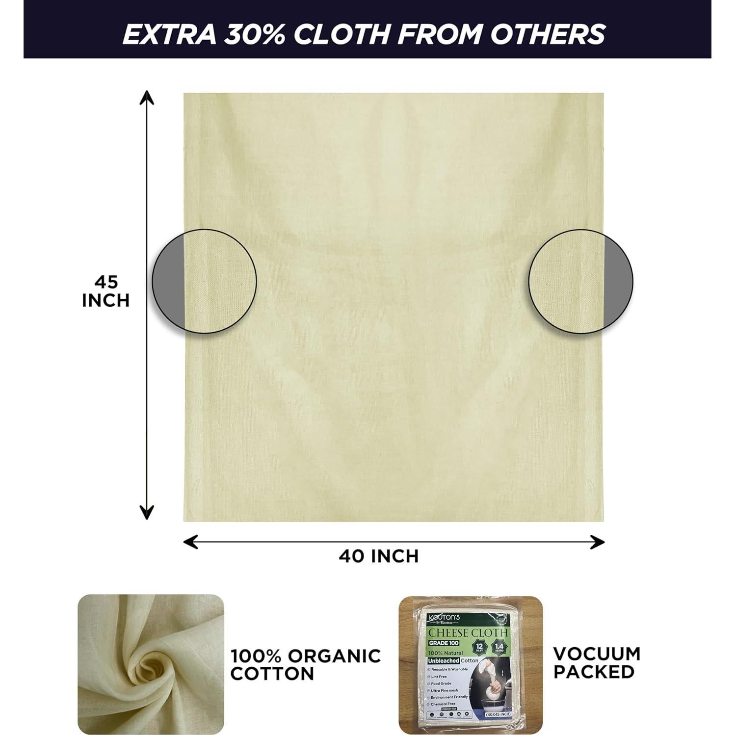 Paño de Queso Raajsee 100% Algodón Orgánico 1.4 m² Ultra Fino