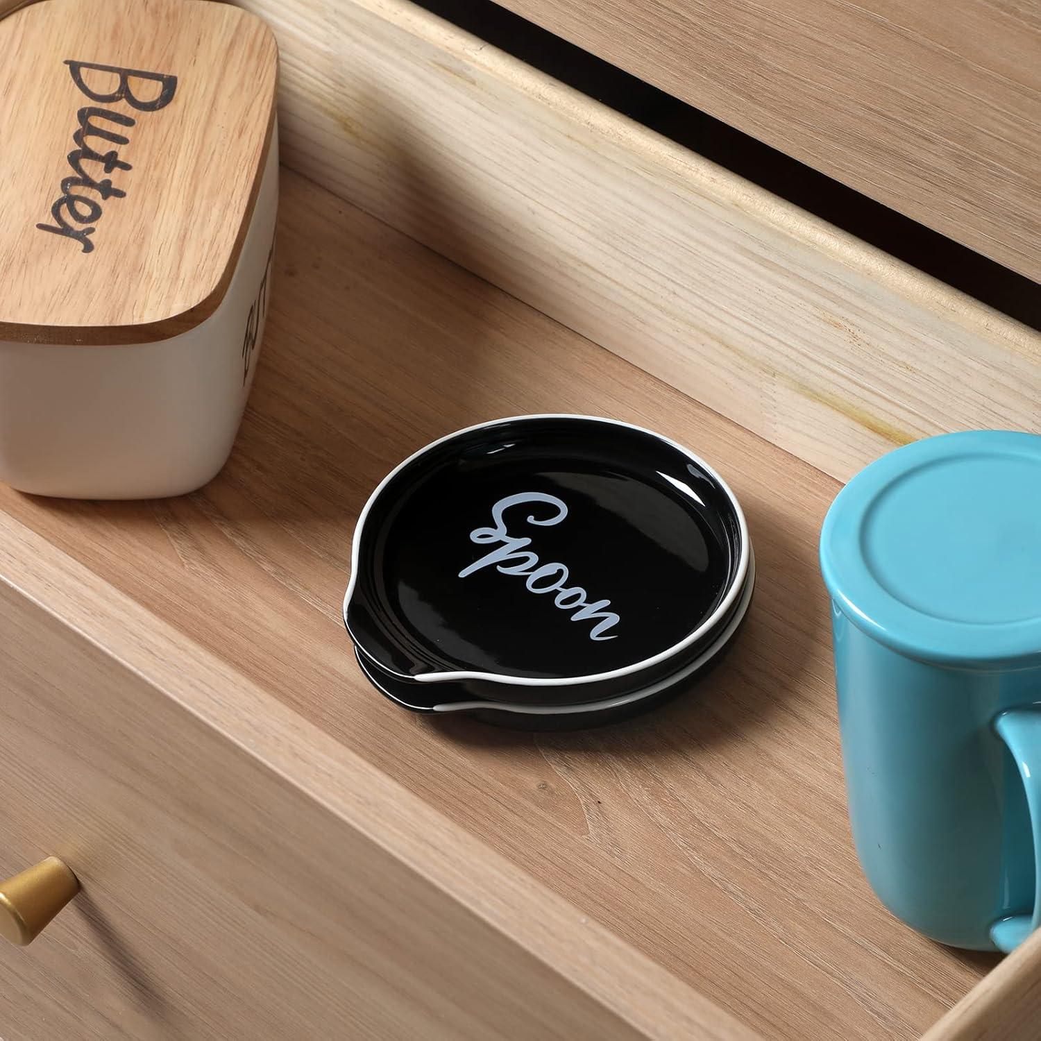 Soporte de Cuchara de Cerámica GDCZ Negro 12.7 cm para Cocina