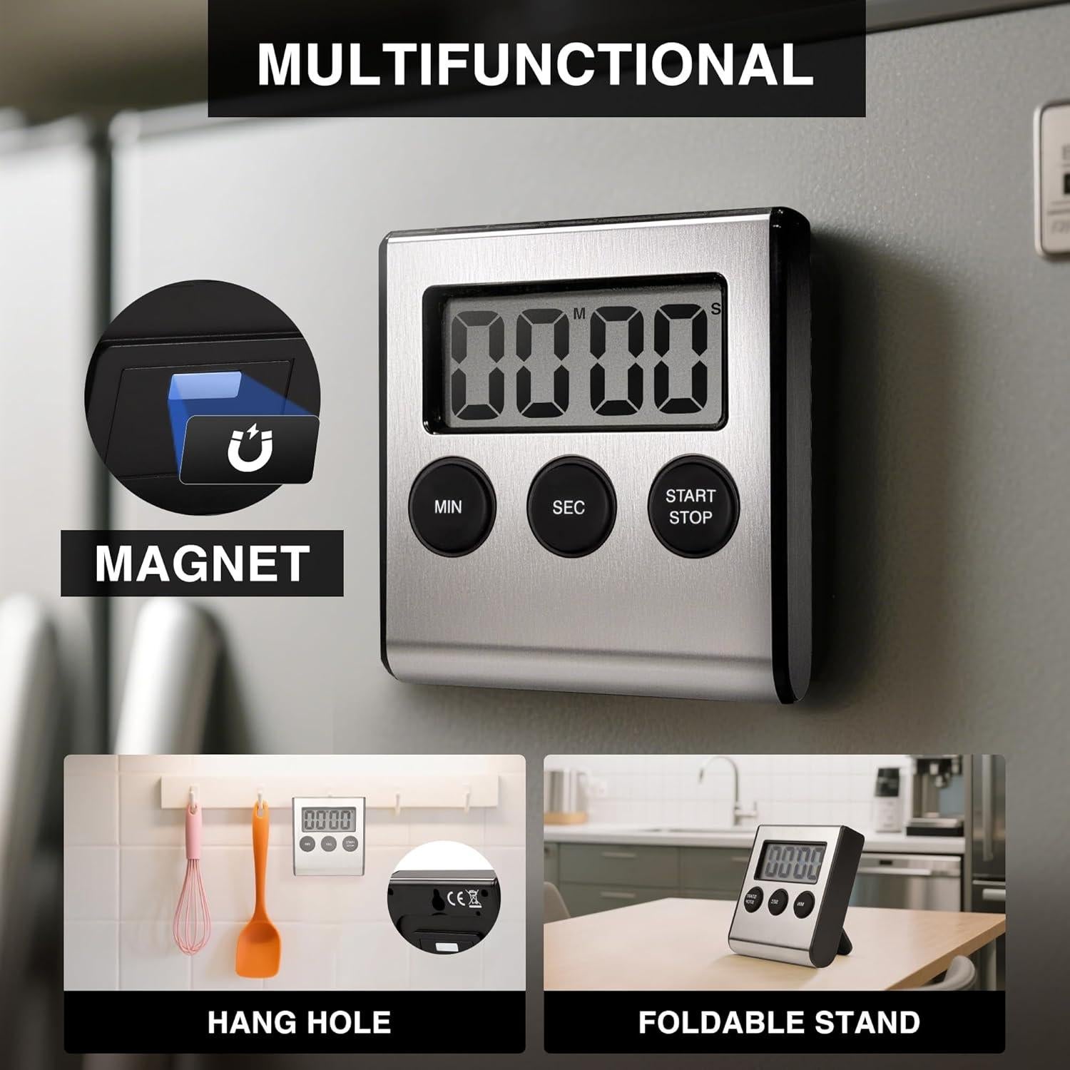 Temporizador Digital Magnético AOUVES Acero Inoxidable 99 Min