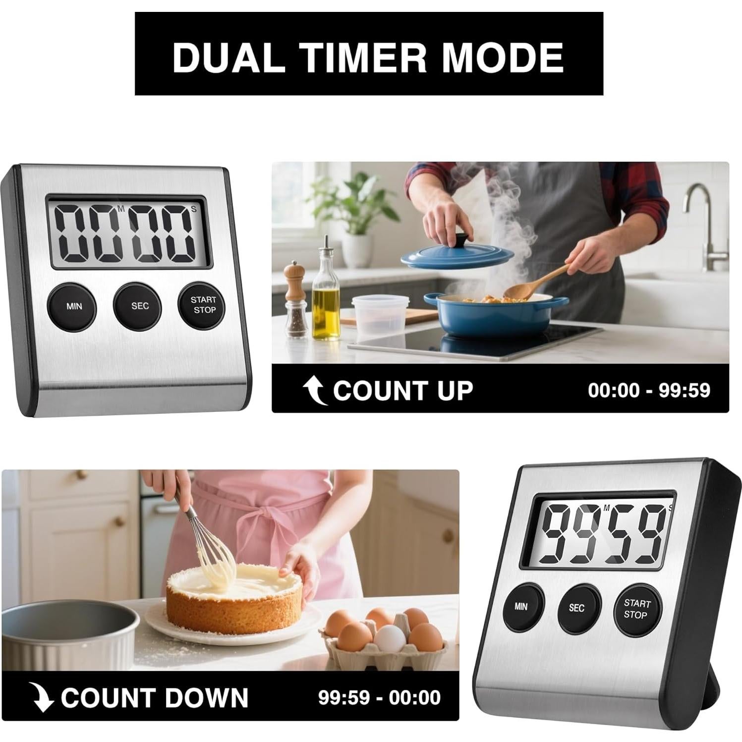 Temporizador Digital Magnético AOUVES Acero Inoxidable 99 Min