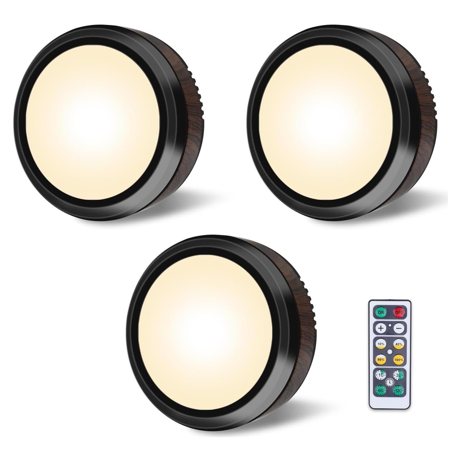 Luces LED Puck LEASTYLE con Control Remoto - 3 Paquete, 3500K