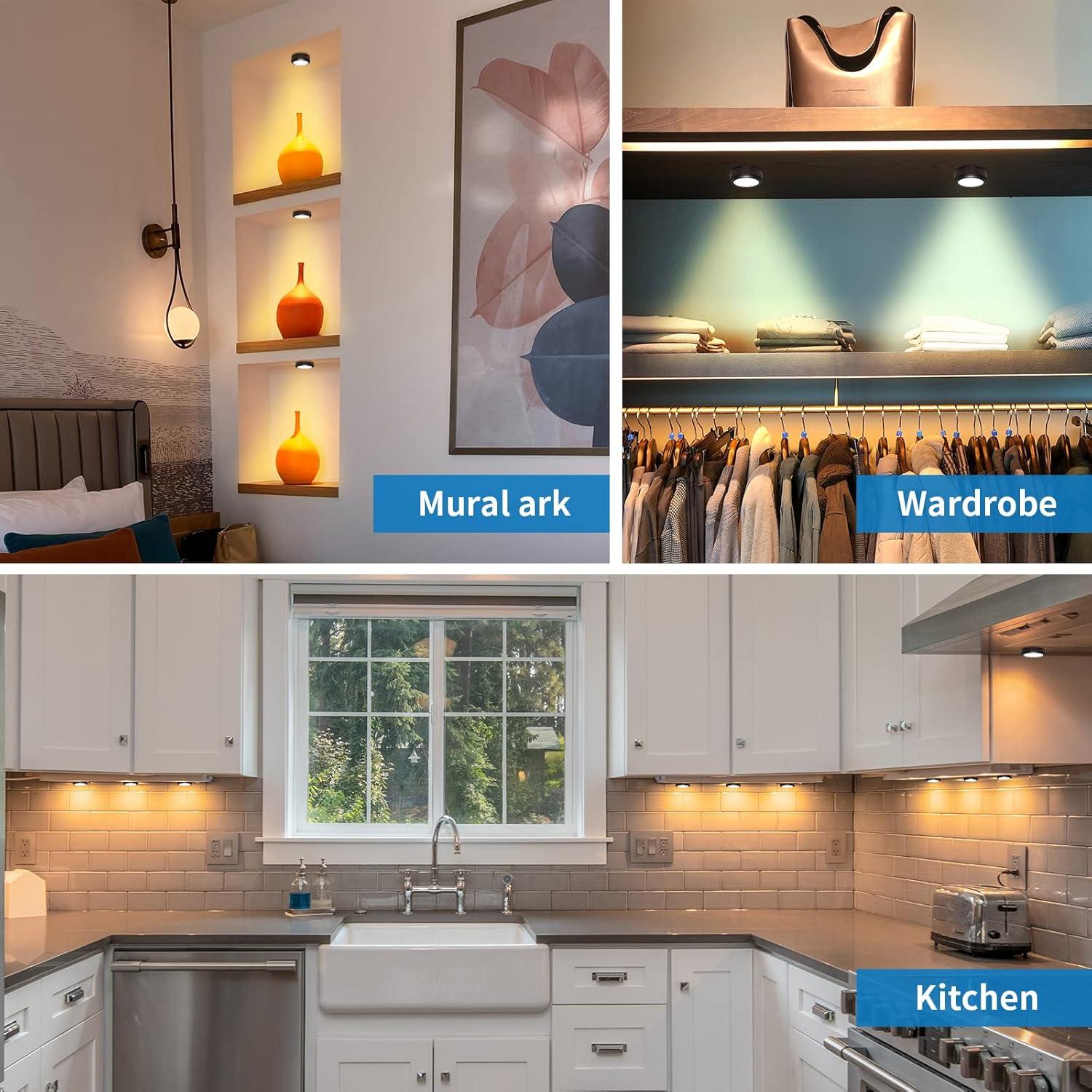 Luces LED Puck LEASTYLE con Control Remoto - 3 Paquete, 3500K