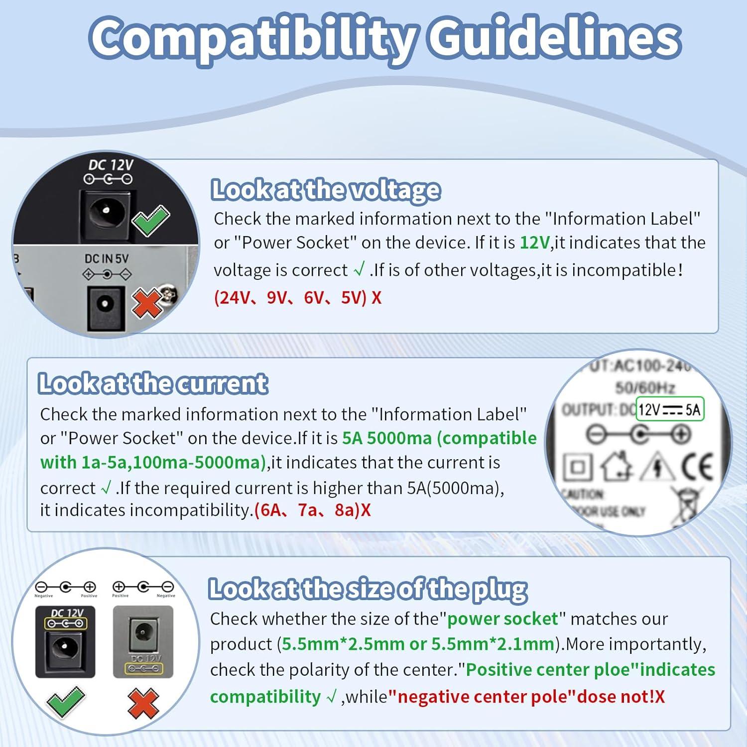 Fuente de Alimentación 12V 5A Waysse Adaptador AC DC 60W