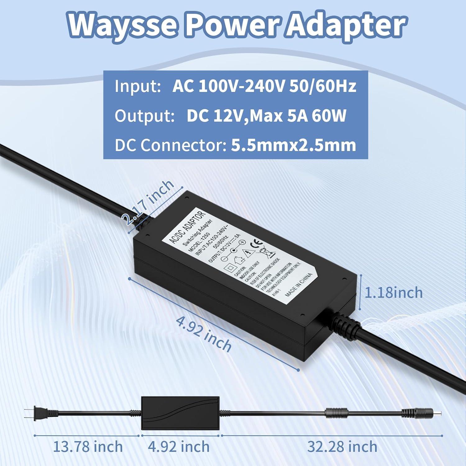Fuente de Alimentación 12V 5A Waysse Adaptador AC DC 60W