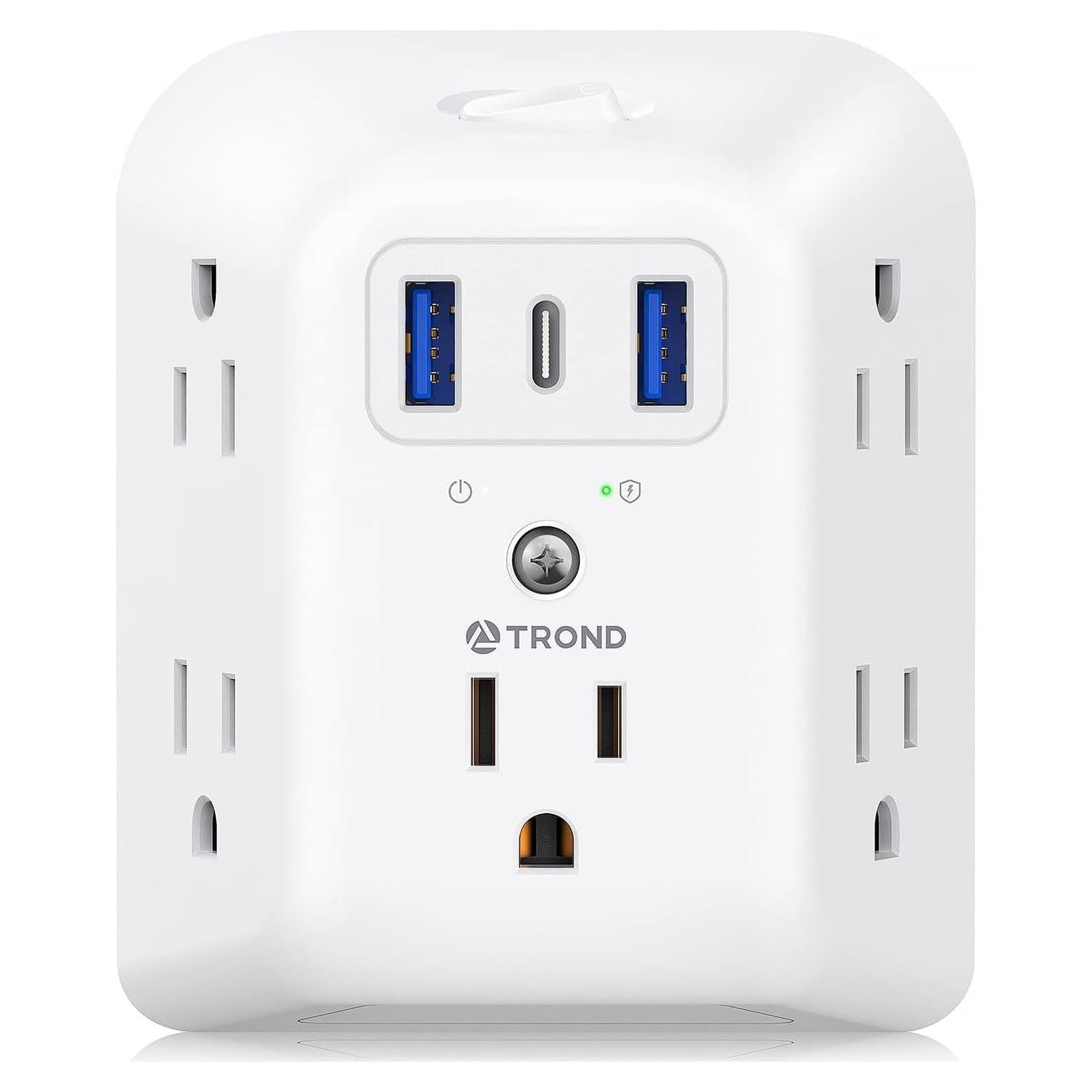 Extensor de Enchufe TROND 5 Salidas CA y 3 USB (1 USB C)