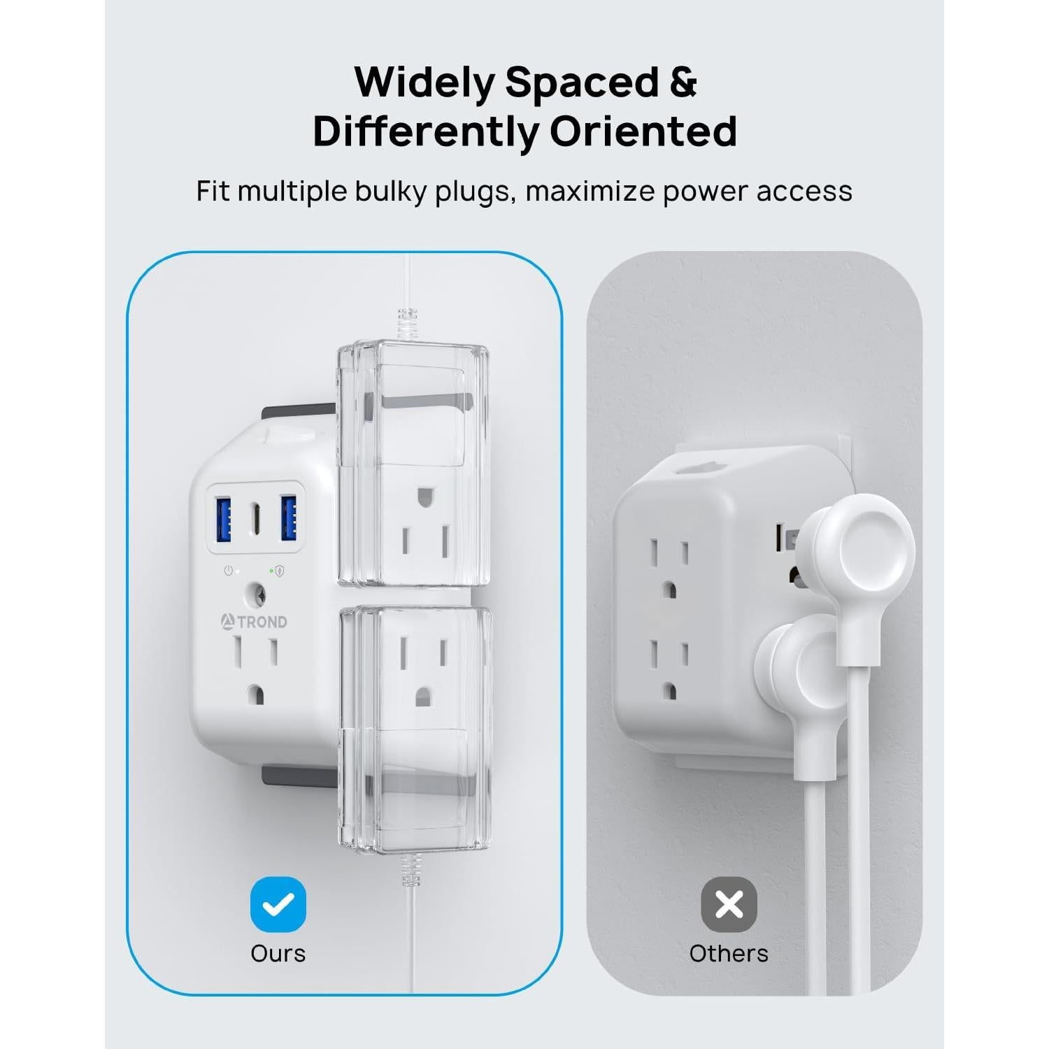 Extensor de Enchufe TROND 5 Salidas CA y 3 USB (1 USB C)