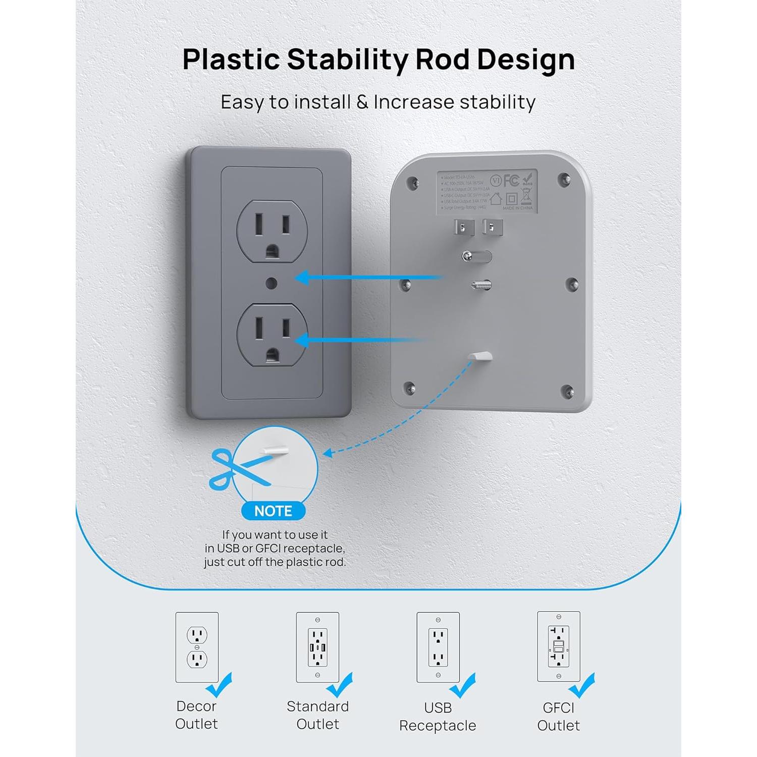Extensor de Enchufe TROND 5 Salidas CA y 3 USB (1 USB C)