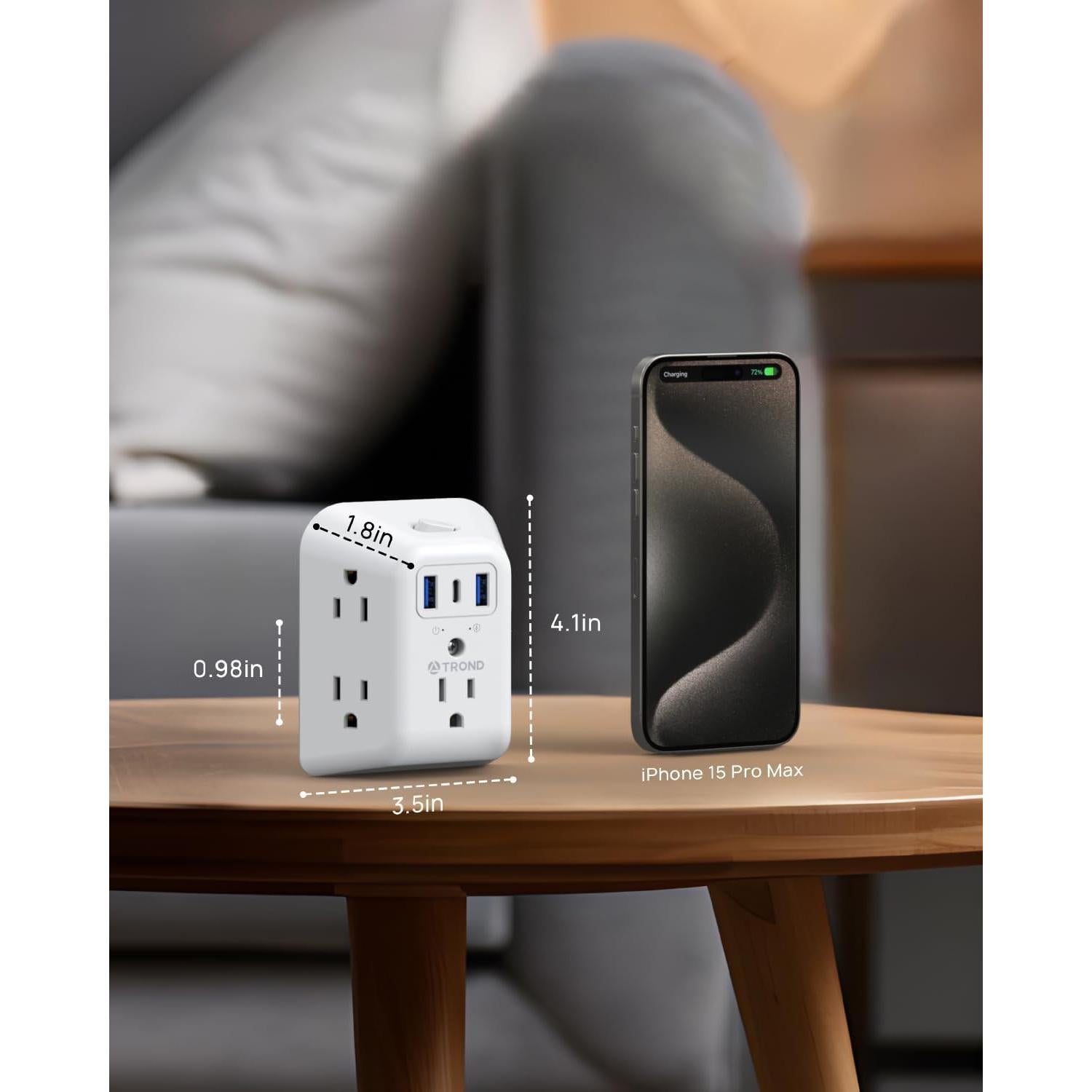 Extensor de Enchufe TROND 5 Salidas CA y 3 USB (1 USB C)