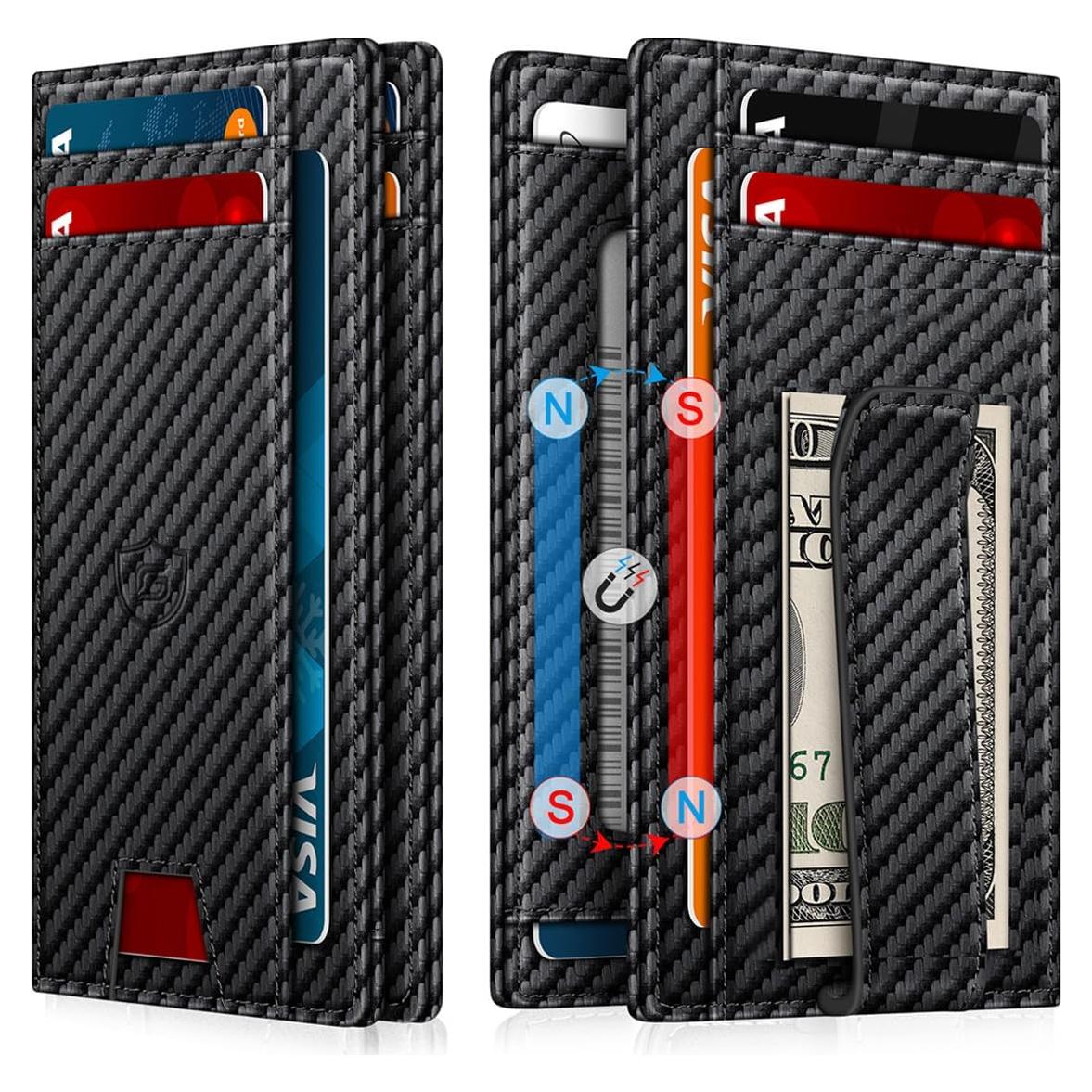 Billetera Minimalista de Cuero GTWUP con Bloqueo RFID - Fibra de Carbono